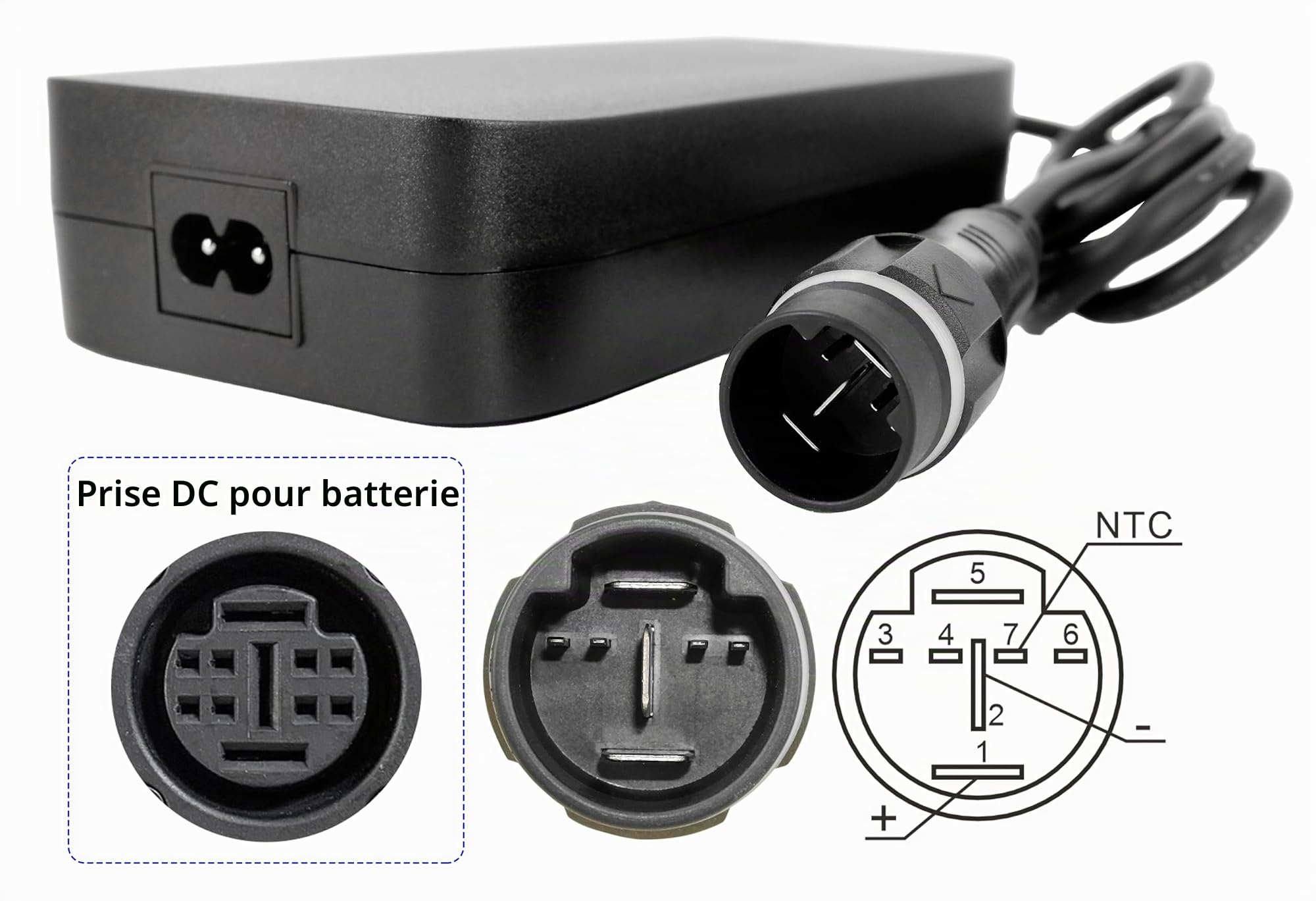 PowerSmart Câble de charge 42 V 4 A pour batteries lithium-ion Yamaha 36 V avec 630 Wh et 720 Wh