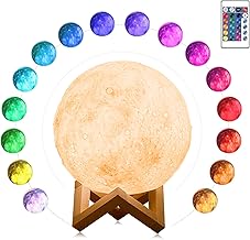 Night Lights, 3D Moon Lamp, Mood Lamps, Moon Lamp Dimmer Moon Light with Touch Control USB Rechargeable 16 Colour LED Night Light with Wooden Stand/Remote