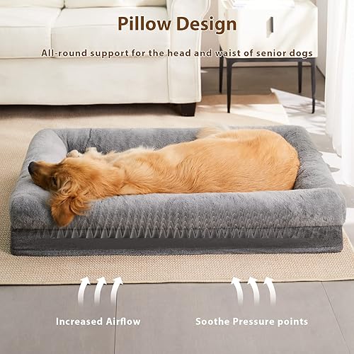 Miniatura 10 de BFPETHOME Sofá cama para perros grandes, cama lavable para perros grandes con refuerzo, camas ortopédicas grandes para perros con fundas extraíbles