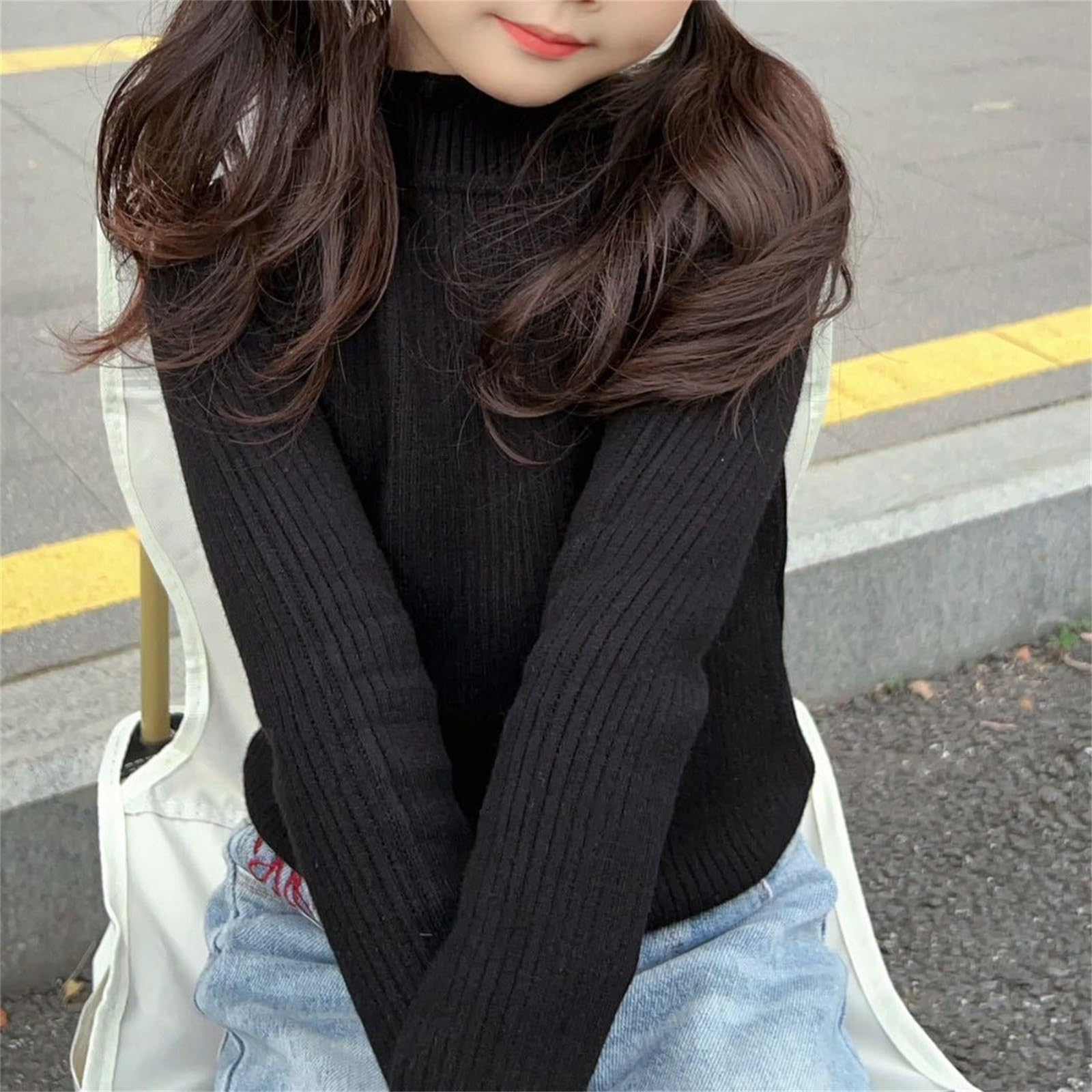 Camisetas de manga larga con cuello alto para niñas, con volantes, de punto acanalado, cómodo, suave, suéter cálido de invierno