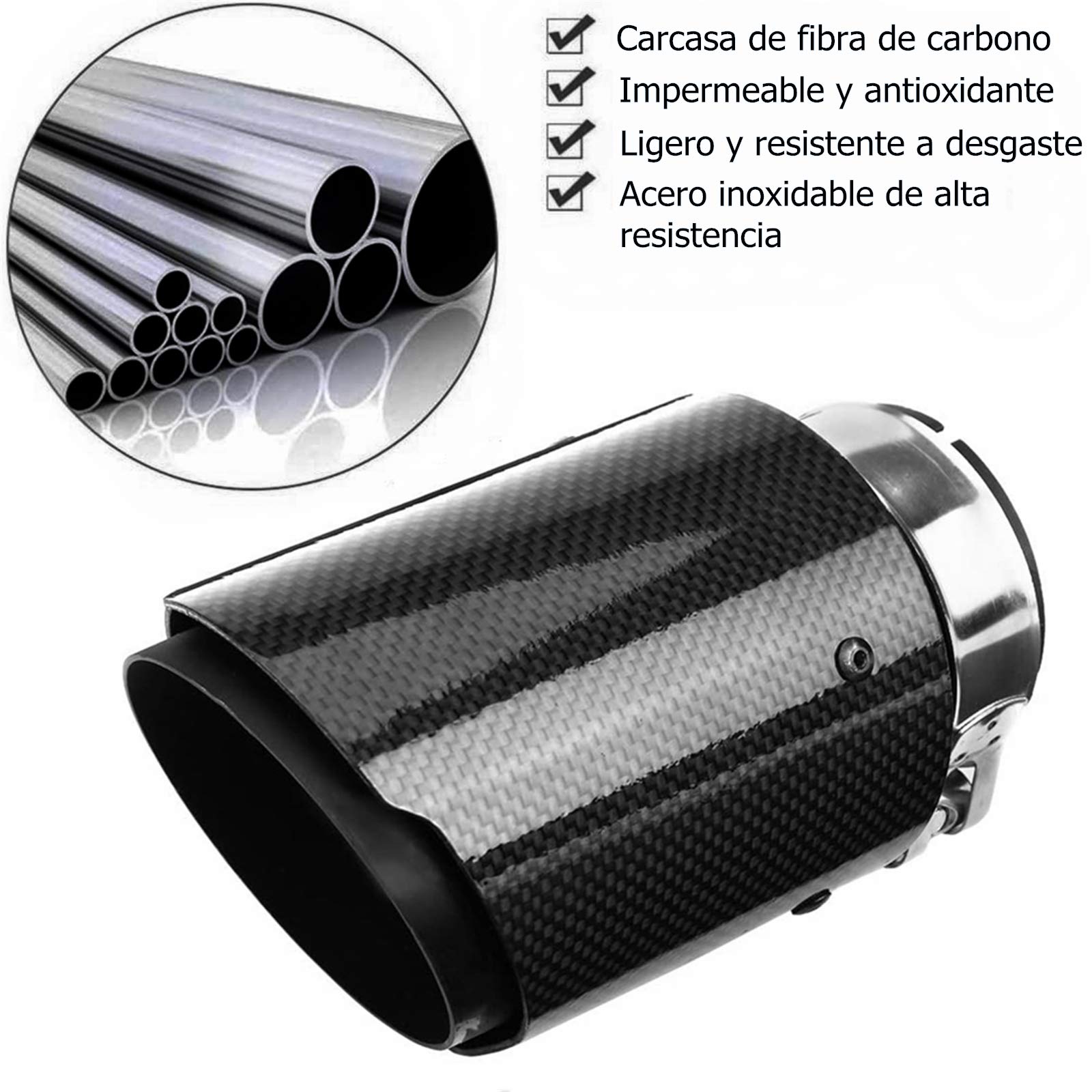 Tubo de Silenciador de Escape de Fibra de Carbono para Coche Puntas de Escape Universales de 63 mm Garganta de Cola Salida del Tubo de Escape Trasero