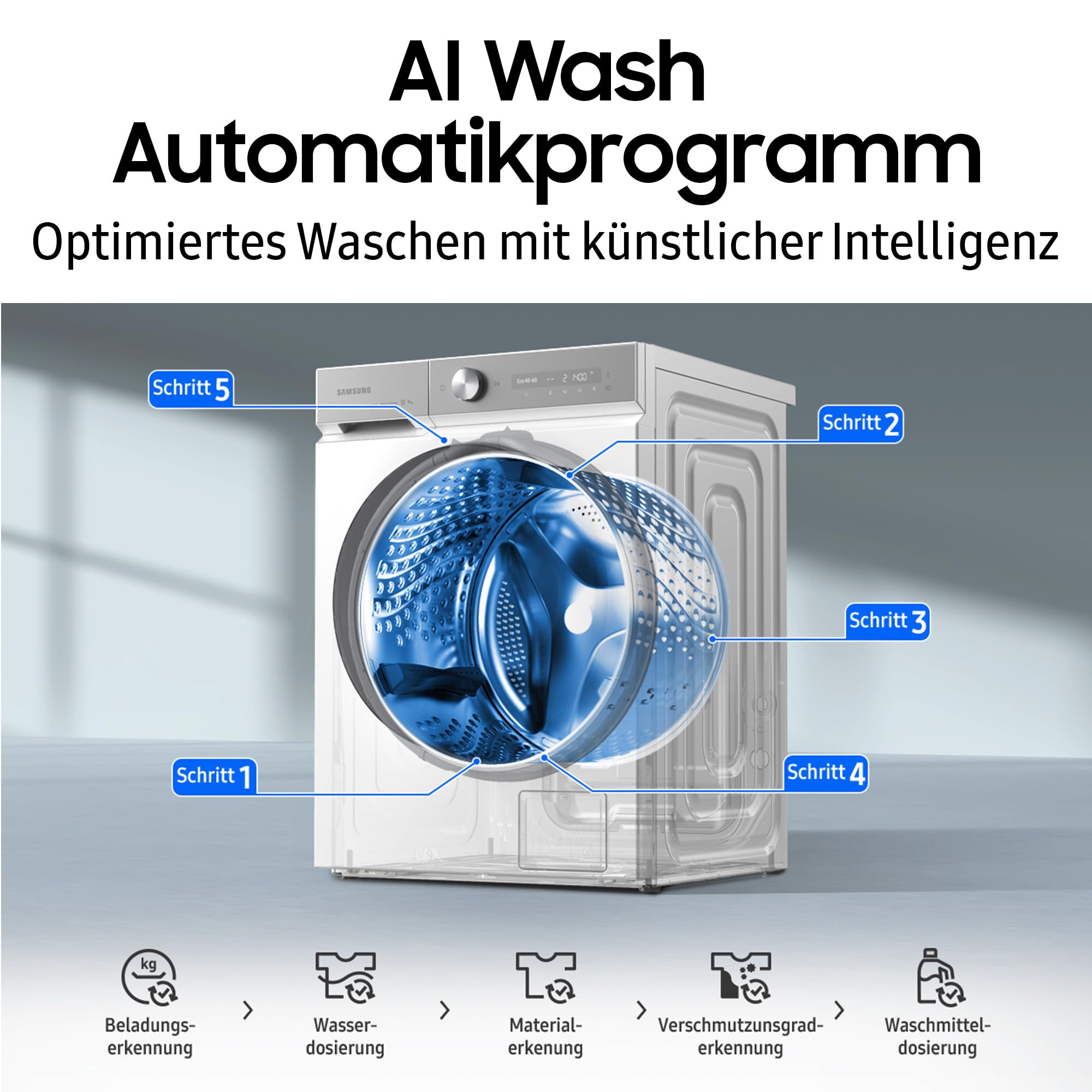 Samsung WD1BDB7B85GEU2 Bespoke AI Waschtrockner, 11+6 kg, Extra Energiesparend, EEK: D/A (-10%), Waschmaschine und Trockner in einem, QuickDrive, Ecobubble, AI Wash, SuperSpeed 39 Min., Weiß