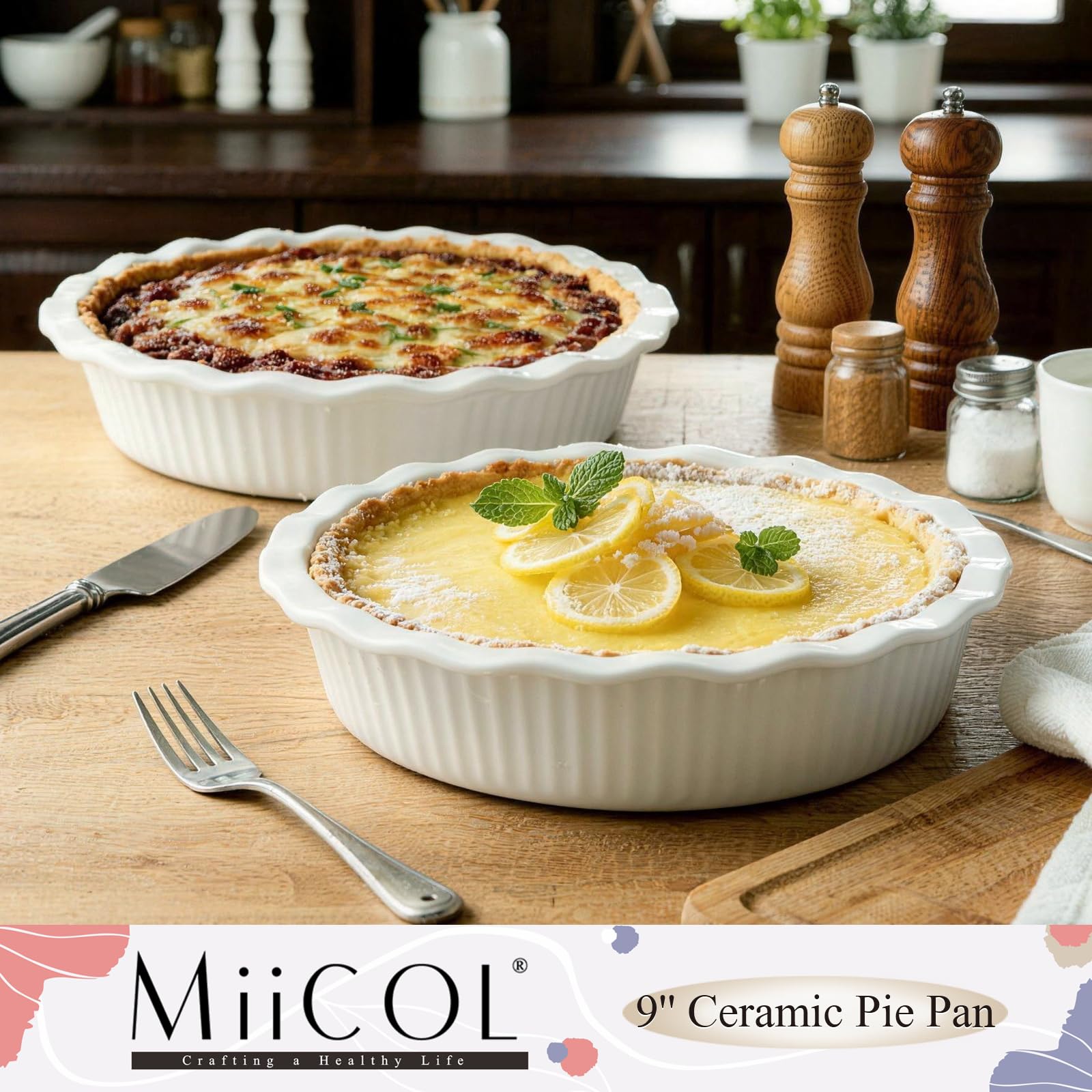 Miicol Plat à Tarte Céramique 23 cm, Moule à Quiche Profond Blanc 2 pièces