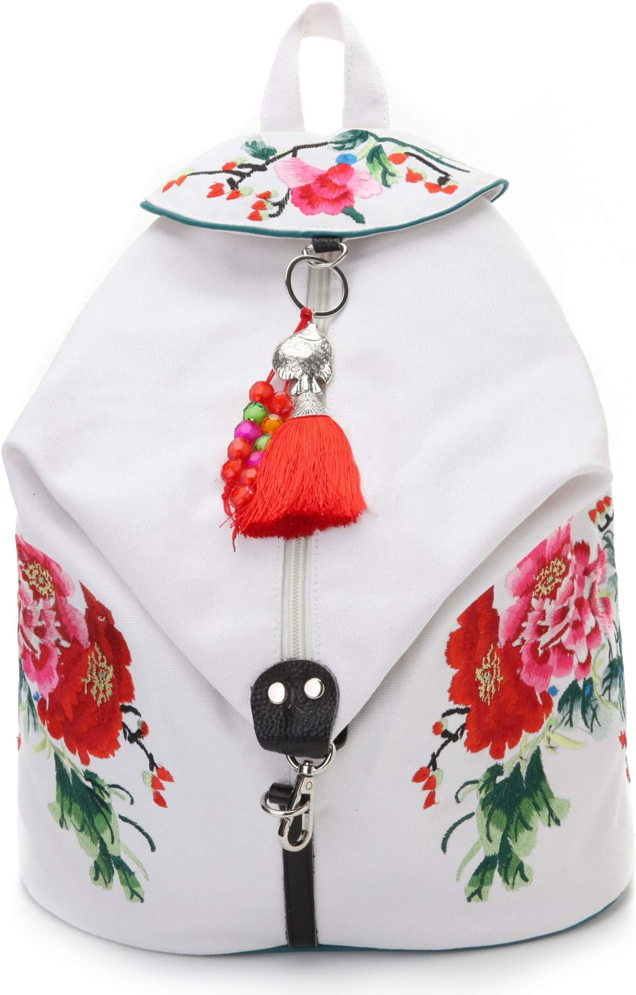 Goodhan Vintage Phoenix Sequins Embroideried Women Backpack Daypack Travel Shoulder Bag (White)