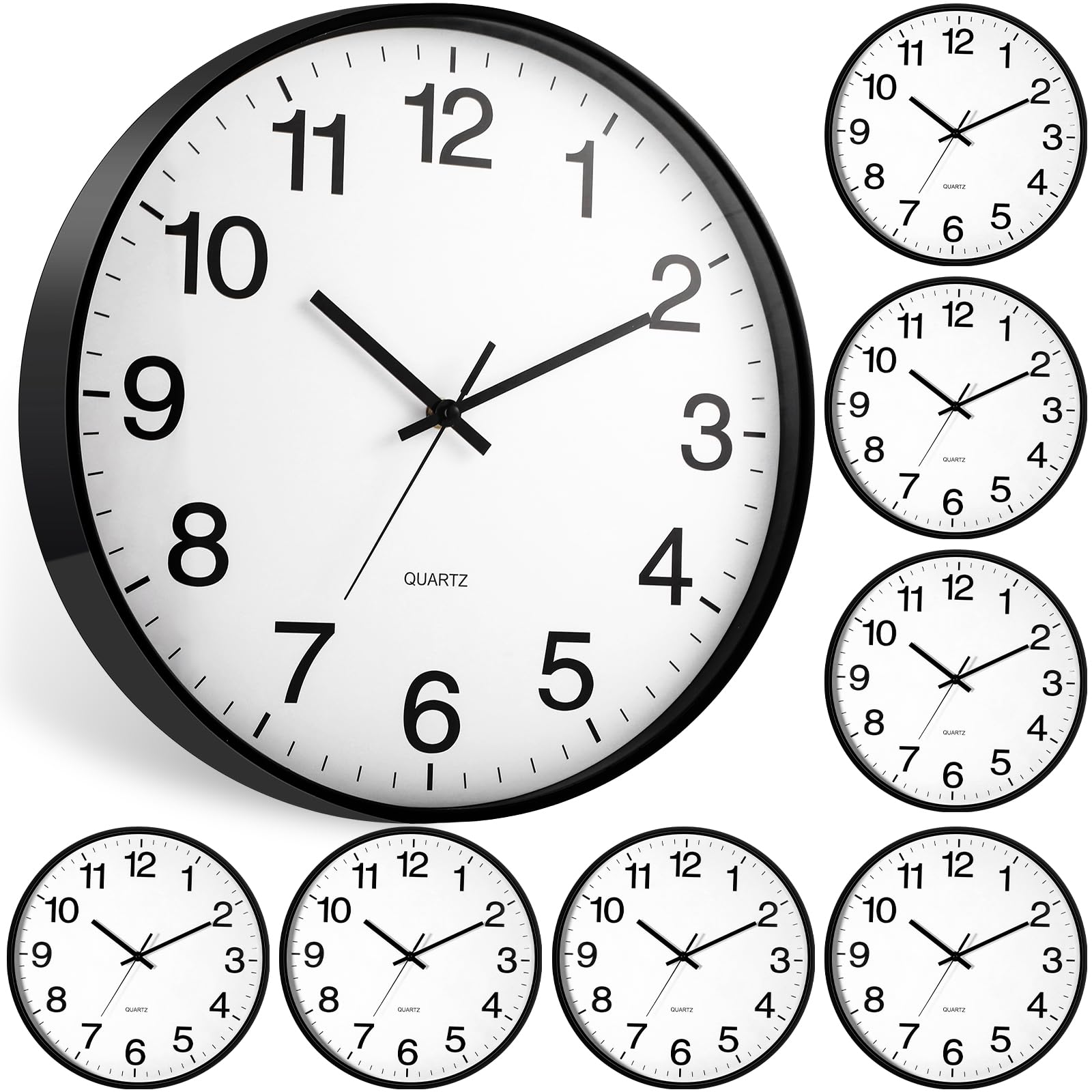 Inbagi 8 Pcs Wall Clock Large Silent Battery Operated Wall Clocks Modern Non Ticking Wall Clocks Bulk Decorative for Kitchen Office Living Room Home Bathroom Bedroom Classroom(White,14 Inch)