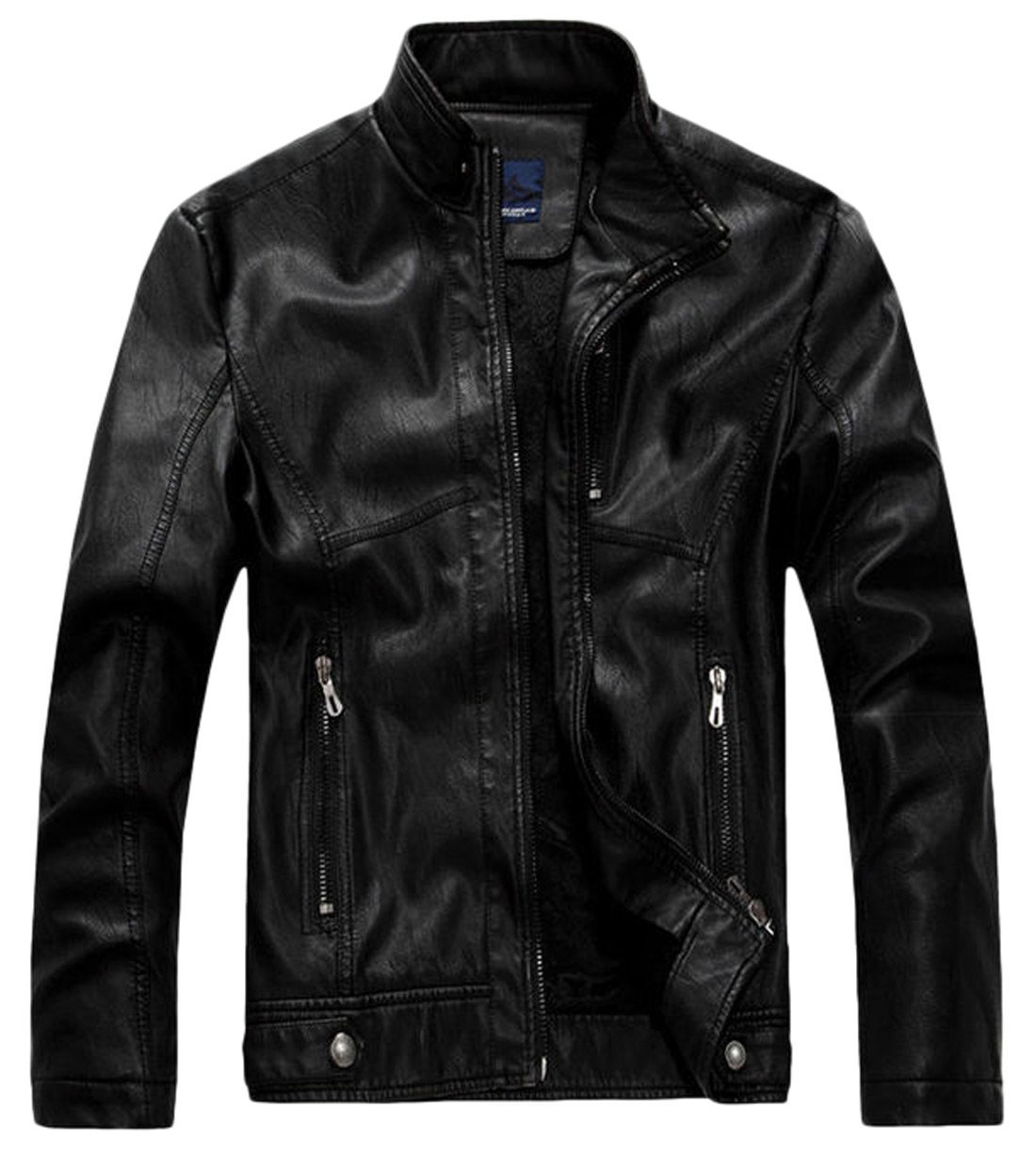 chouyatou Men's Vintage Stand Collar Pu Leather Jacket
