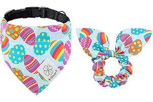 E-Clover Easter Dog Collar & Matching Scrunchie Set for Boy Dog & Puppy