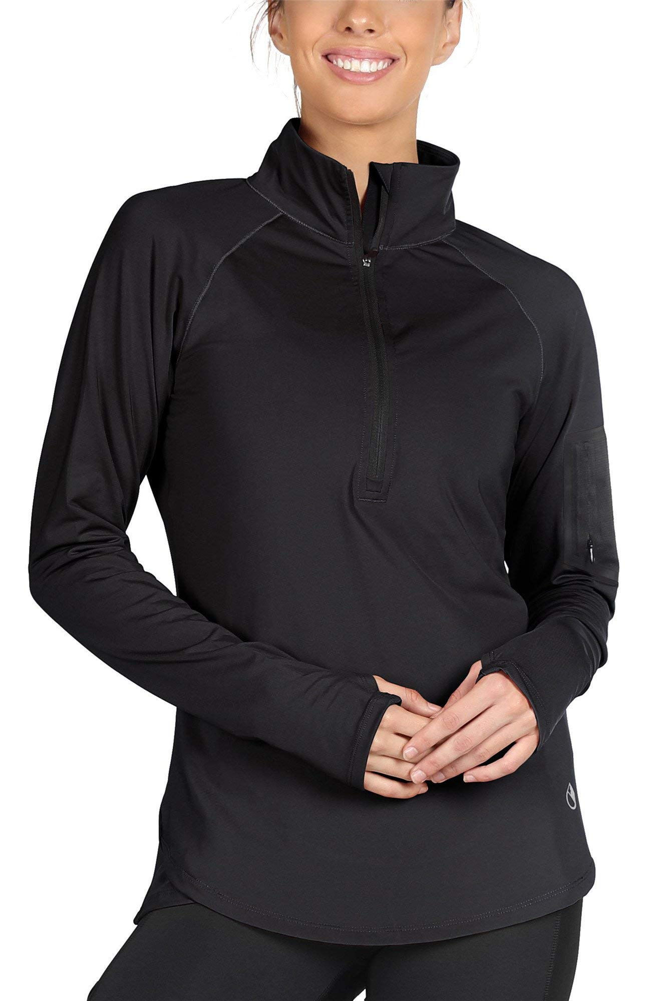 Icyzone Women's Ribbed Long Sleeve Crop Top - Scoop Neck Yoga Shirt With Thumb Holes