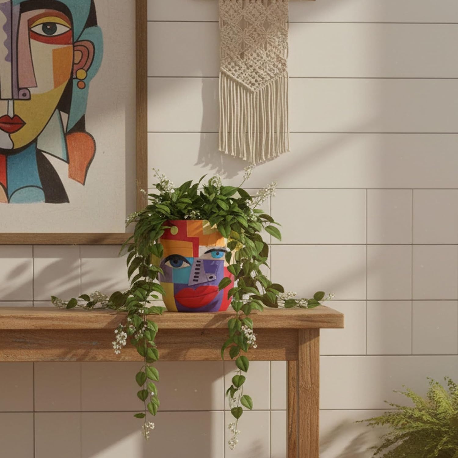 Abstract Face Planter Pot, Modern Face Planter for Indoor Plants, Colorful Cubist-Inspired Resin Plant Pot for Succulents Pothos Faux Flowers, Unique Small Planter for Shelf Table Desk Home Decor