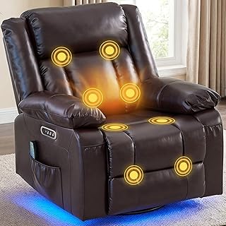 Relaxsessel mit Massagefunktion, Fernsehsessel Elektrisch Verstellbar, 240°Drehbarer Relaxsessel mit Liegefunktion, Schaukelsessel Wohnzimmer Kinosessel mit LED, Espressobraun