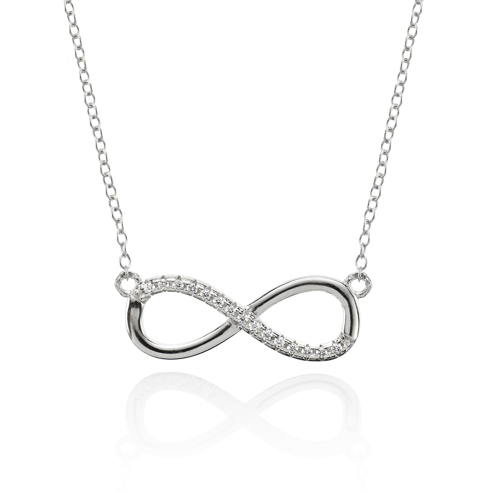 Namana Infinity Necklace for Women, Silver, Gold or Rose Gold Plated Sterling Silver Chain Necklace with Cubic Zirconia, Sterling Silver Infinity Pendant Necklace for Women