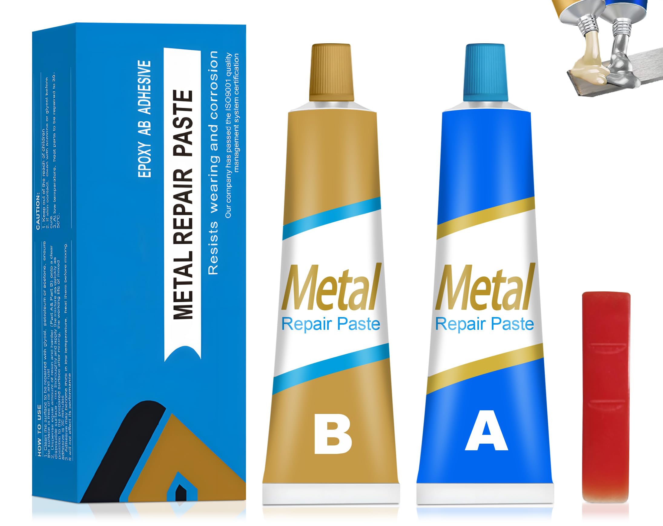 Soldadura en Frio para Metal, Pegamento Metal con Metal, Soldaduras Metálica en Frio, Metálica Repair Glue AB, Resistente Altas Temperaturas, Pegamento para Metals Reparación-100g