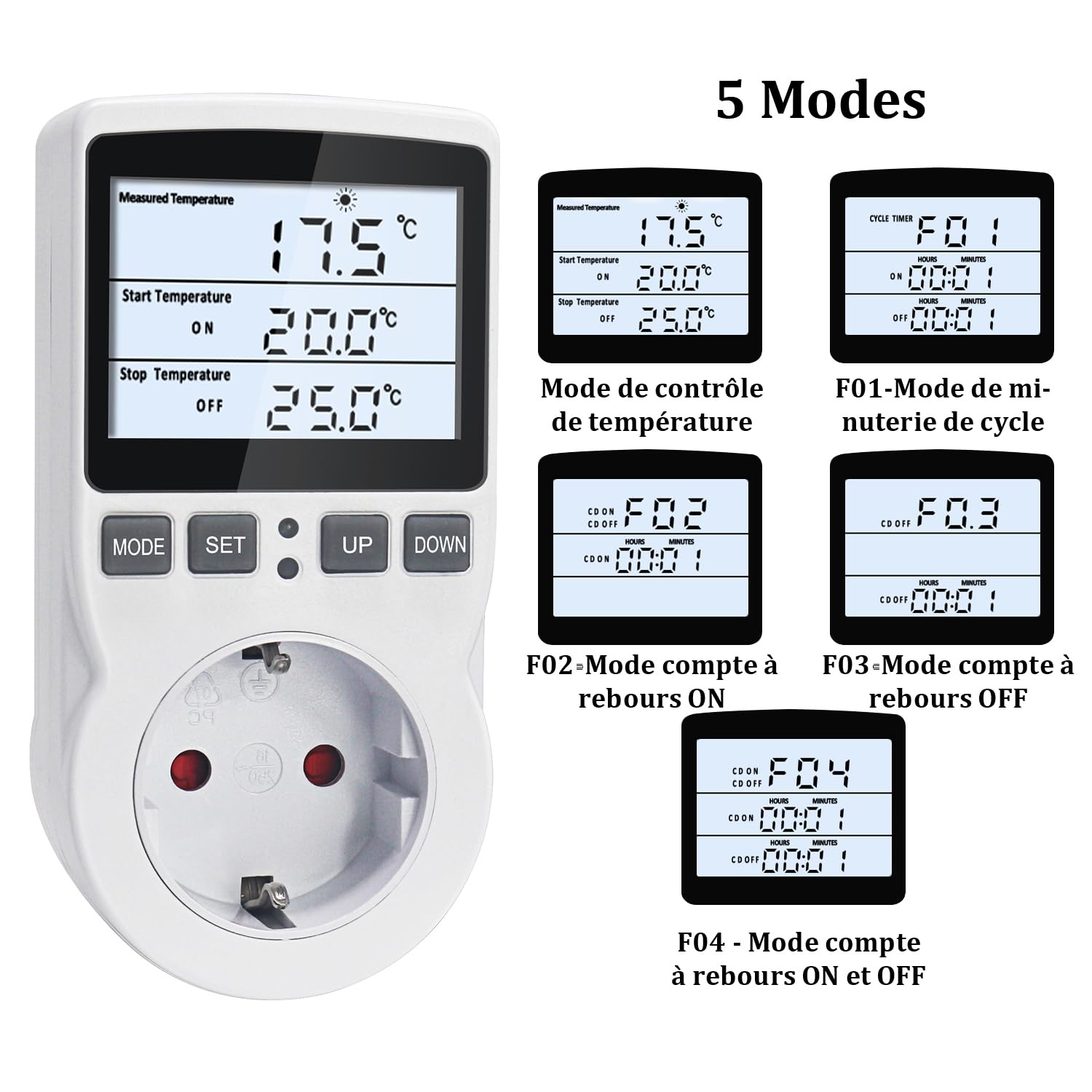 Prise Thermostat Numérique KETOTEK Avec Sonde 3M - Régulateur Température LCD Pour Couveuse Frigo Serre