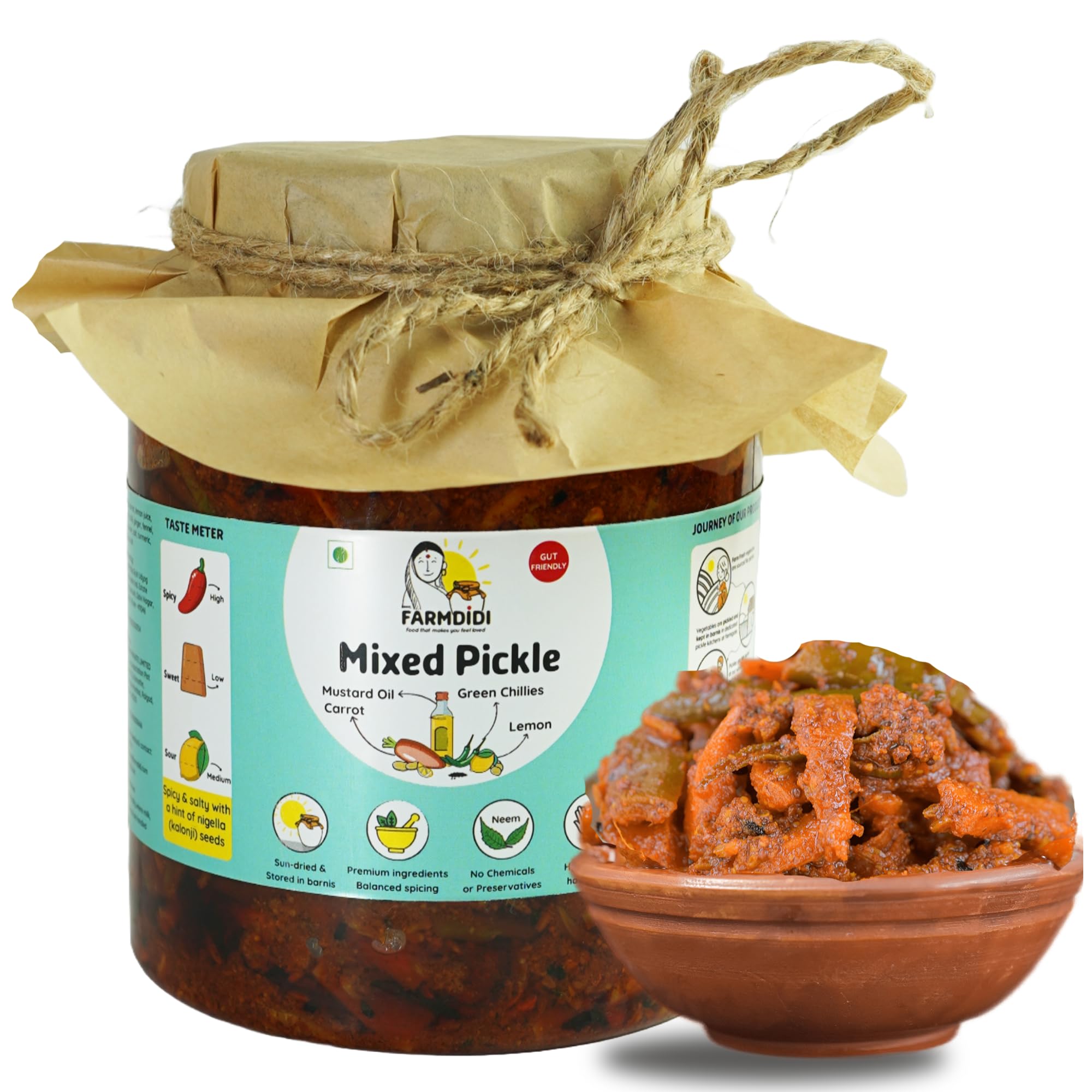 FarmDidi Mixed Pickle 1Kg |Raw mango, Carrot, Lemon & Chilli | No Preservatives | Low-Oil | Tangy & Salty |Organically Processed | Traditional Recipe
