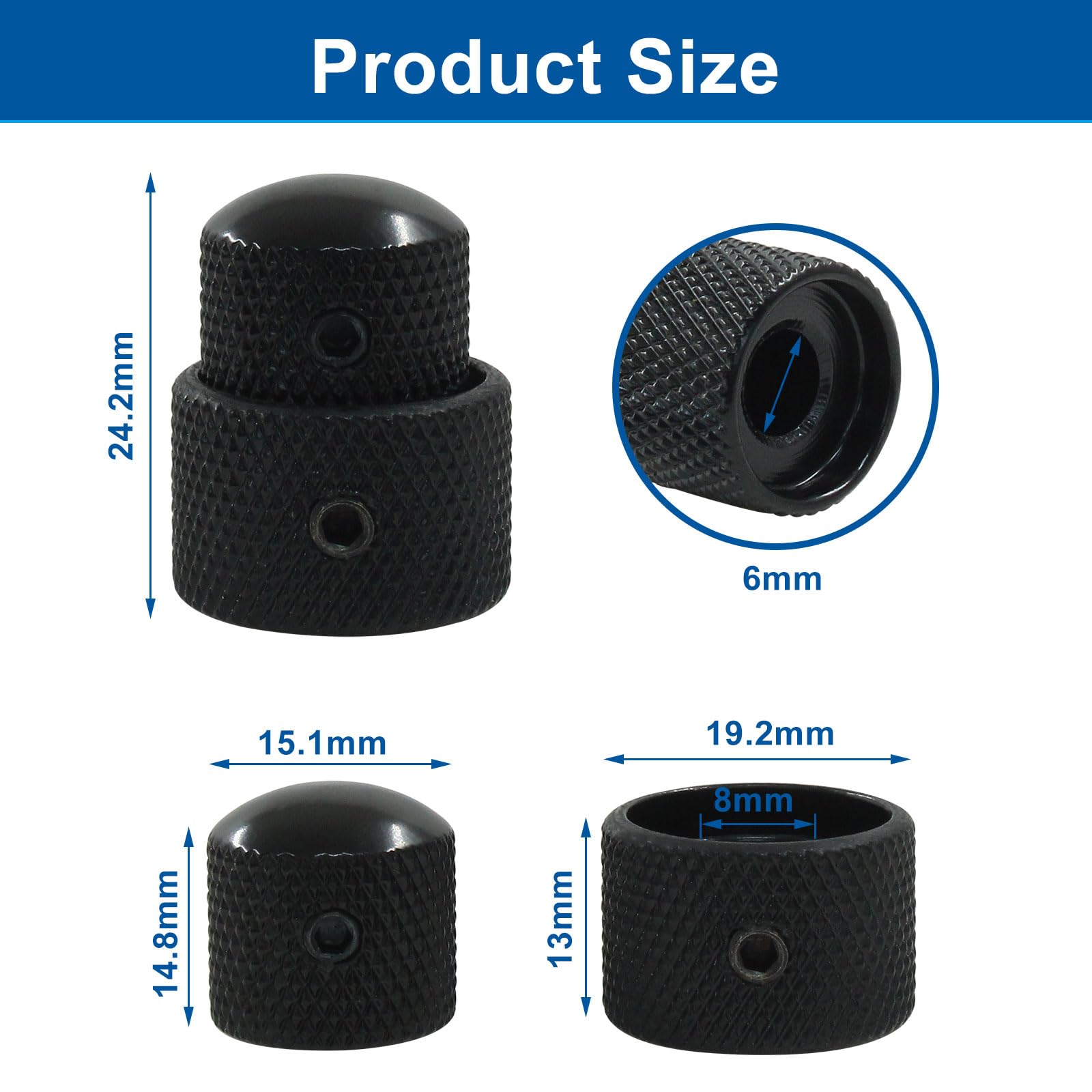 Jiozermi 2 Pcs Guitar Black Dual Concentric Control Knobs Stacked Knobs with Allen Keys Screws for Electric Guitar Bass