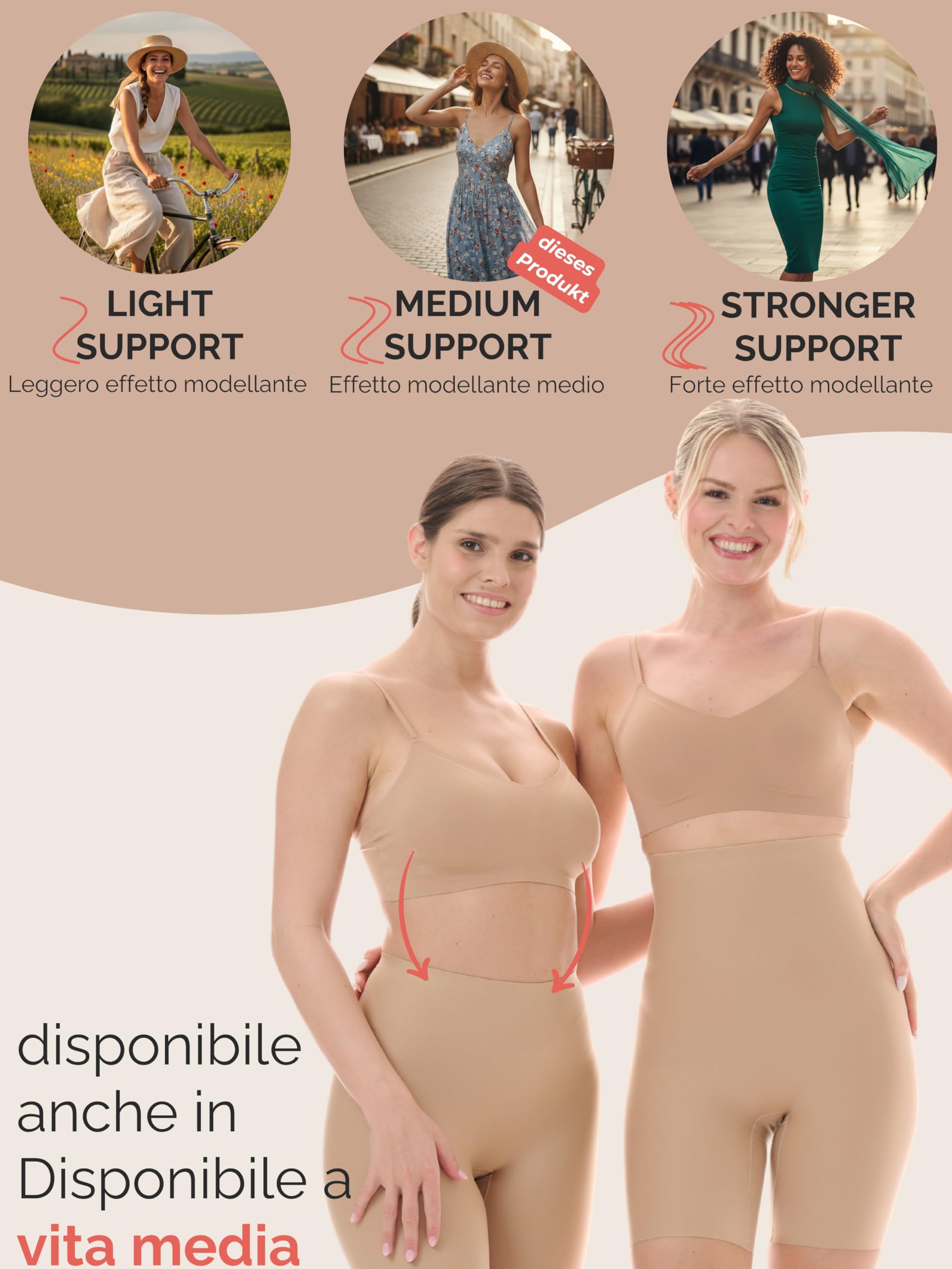 TONEST 1201-MS-FC - Pantaloni modellanti da donna, modellanti sulla pancia, anti-sfregamento sulle cosce, a vita alta