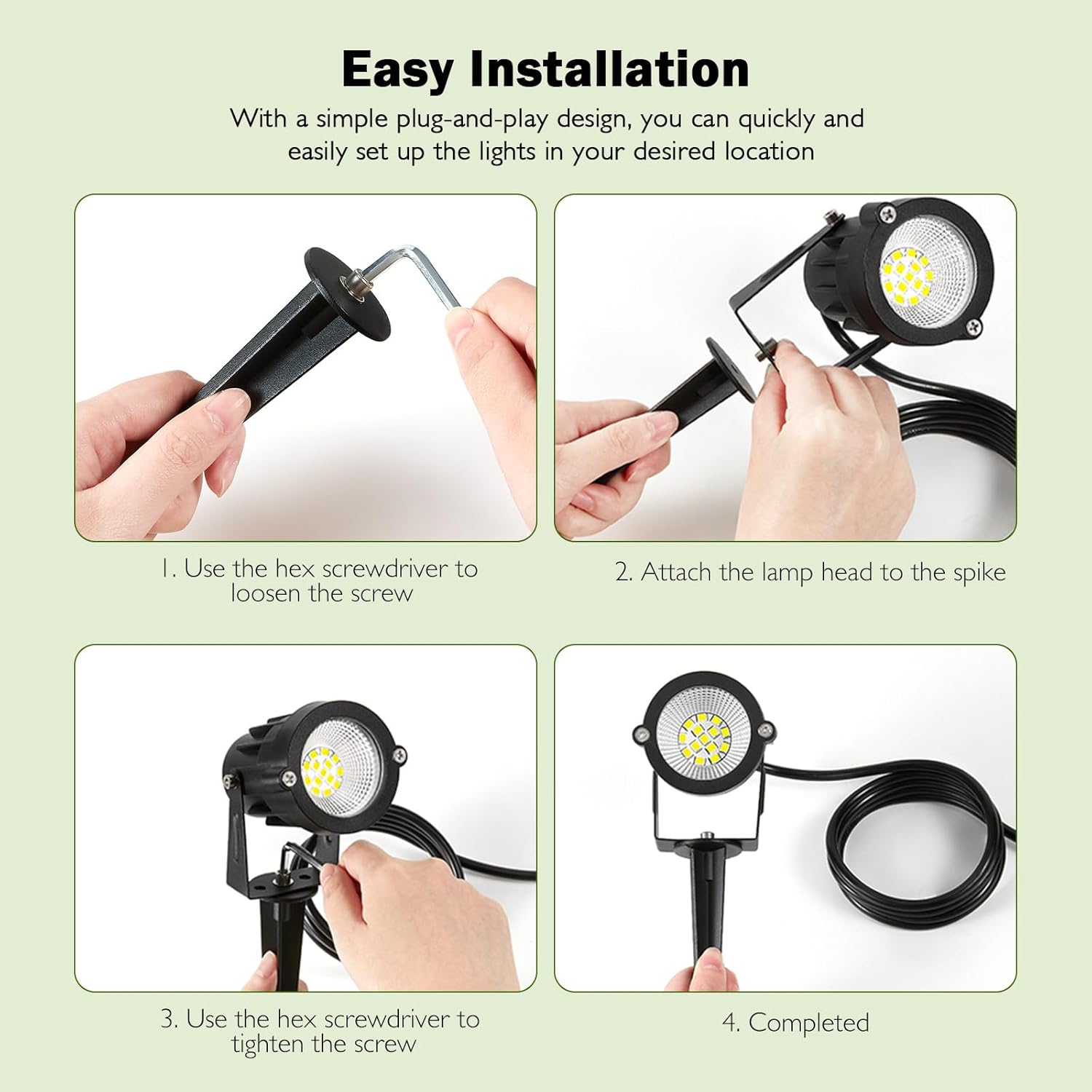 Outdoor Spotlight Cool White 6000K, 10W LED Spot Lights Outdoor for Yard Garden Tree, 120V Plug in Landscape Lighting with IP65 Waterproof for Halloween Christmas Decor, 4 Pack