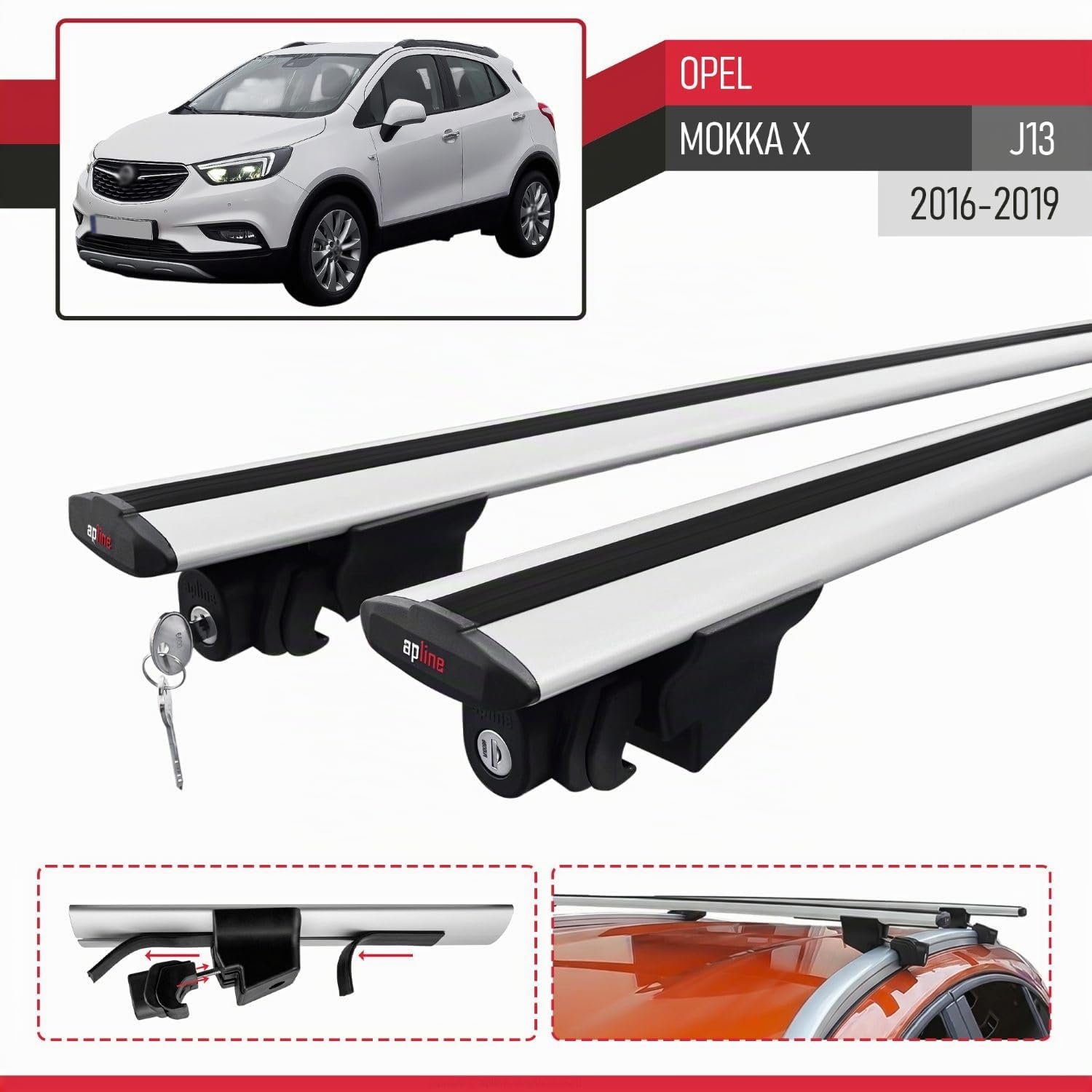Compatible con Opel Mokka X (J13) 2016-2019 Modelo Hook Barra de Techo Auto Portaequipajes Barras Transversales Gris Aluminio 2 Barras