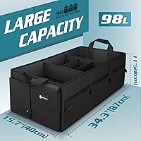 Vista 2 de Sposuit Organizador de maletero extragrande de 98 litros, plegable, con divisores extraíbles y correas de seguridad ajustables para automóvil, SUV