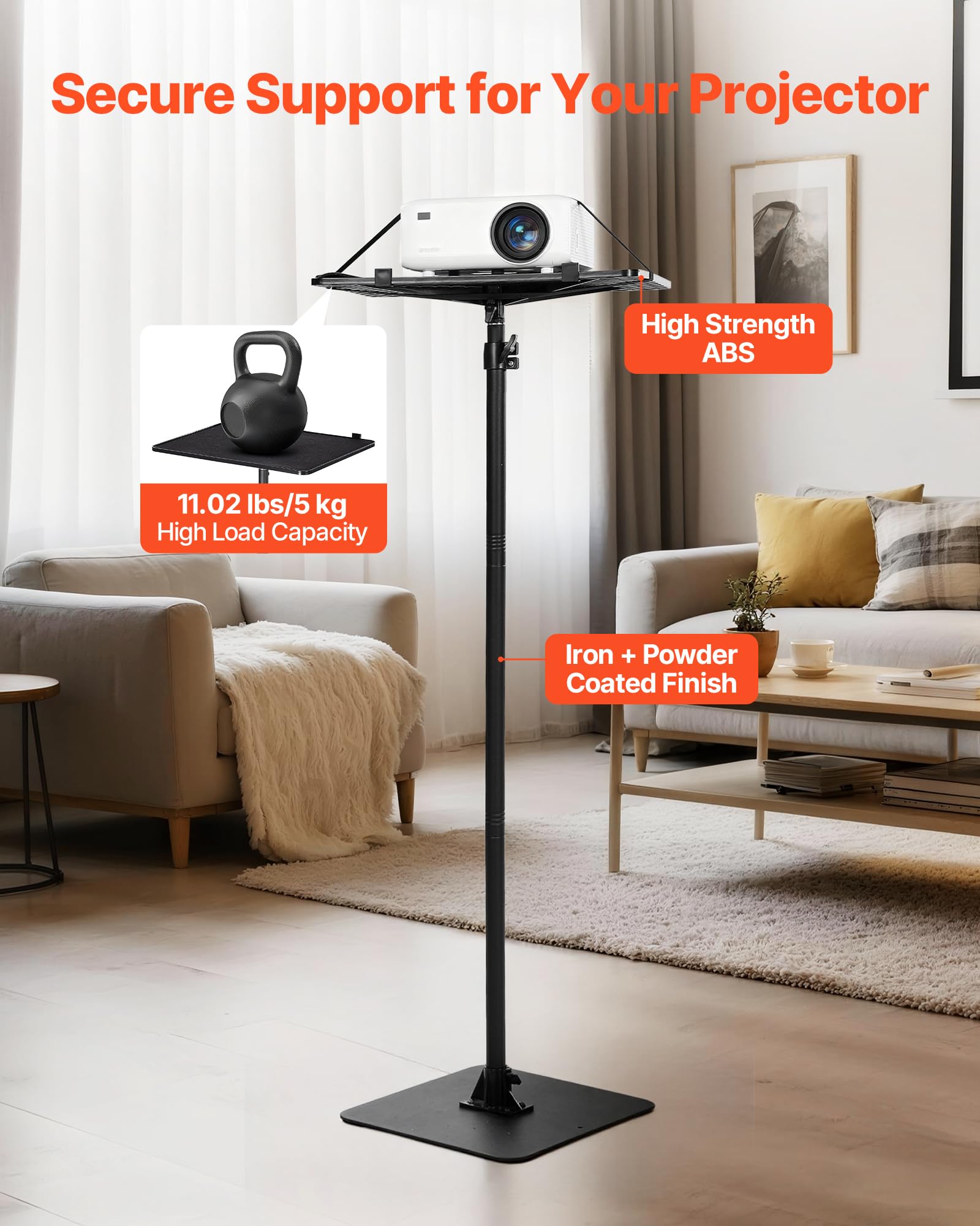 VEVOR Supporto per Proiettore Mobile da Terra da 30 x 40 x 157 cm, Altezza Regolabile da 72 a 157 cm, Supporto da Pavimento Girevole a 360° per Proiettori, Multifunzionale per Film all'Aperto