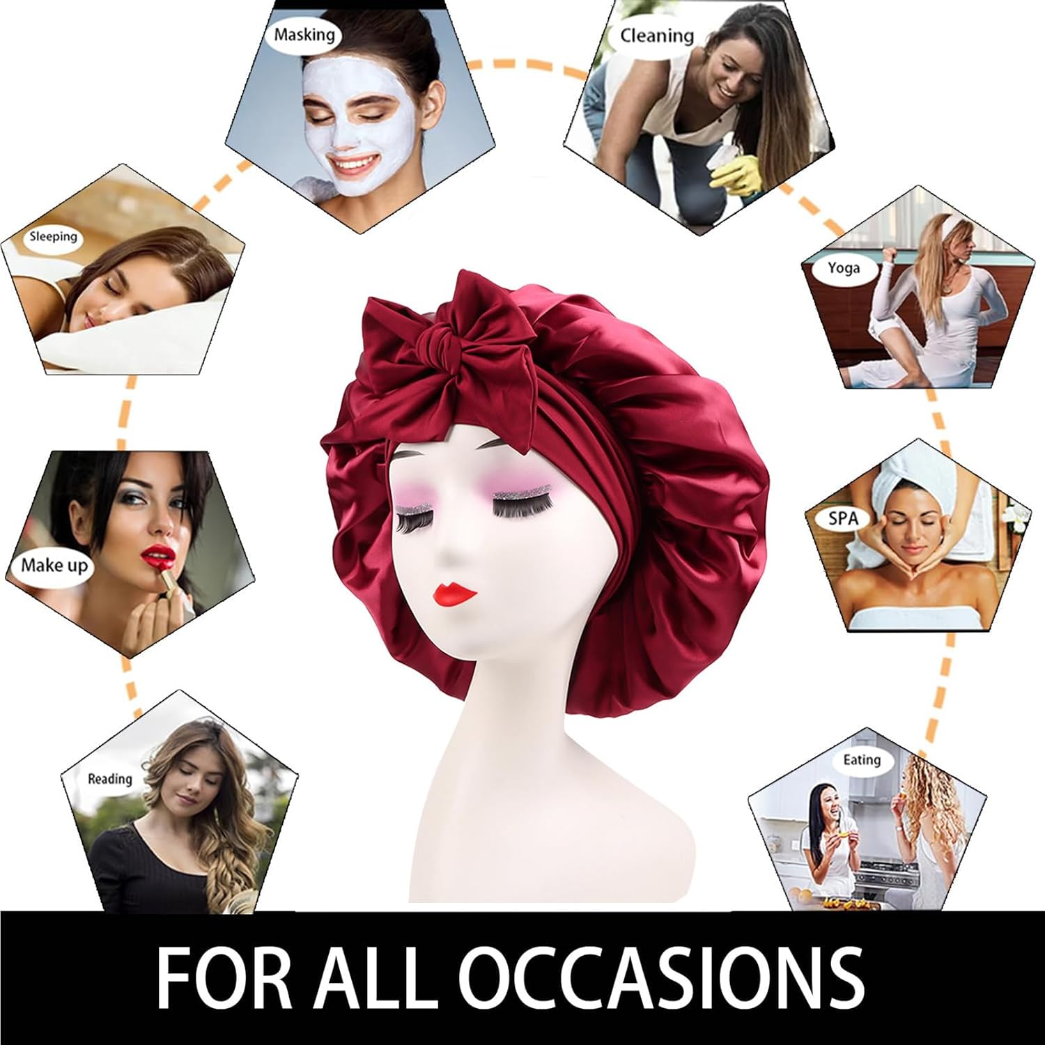 Red Silk Bonnet with Adjustable Tie Band for Sleeping - Soft Satin Hair Wrap for Curly & Braided Hair - Stylish Cap for Women - Perfect Nighttime Protection