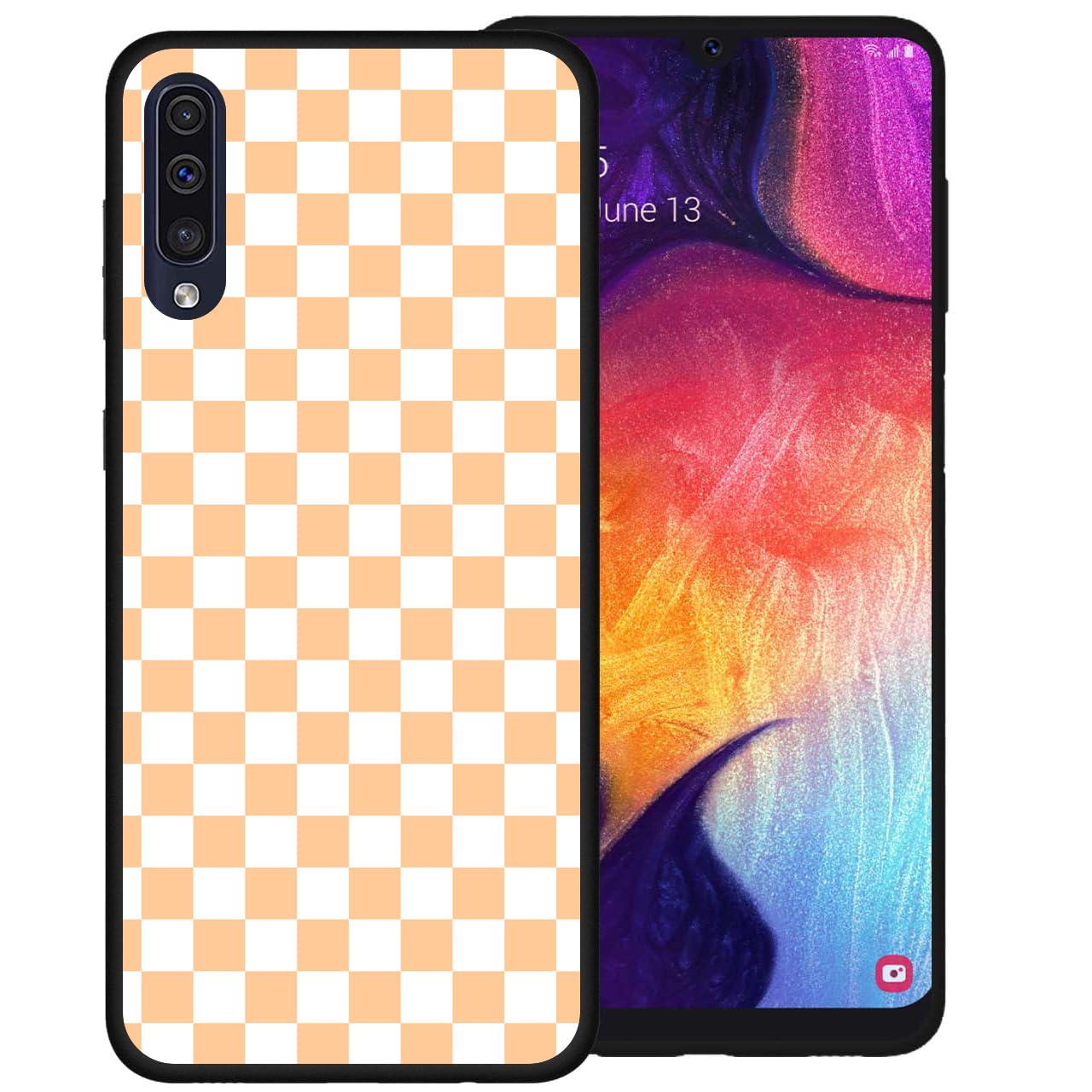 zaztify Phone Case for Samsung Galaxy A50/A50s/A30s, Orange White Grid Plaid Checkered Checkerboard Regular Lattices Cute Shockproof Protective