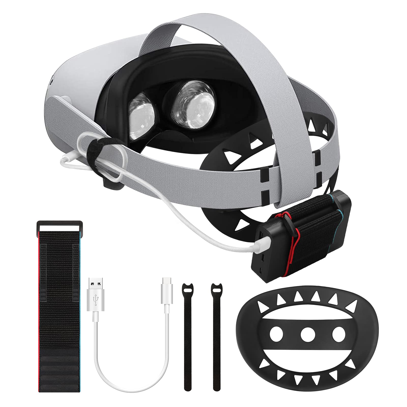 Eyglo Battery Pack Strap for Oculus Quest 2 Headband Pad with 1.5ft Charging Cable,Counter Balance Fixing Holder Compatible for Multiple Sizes Power Banks