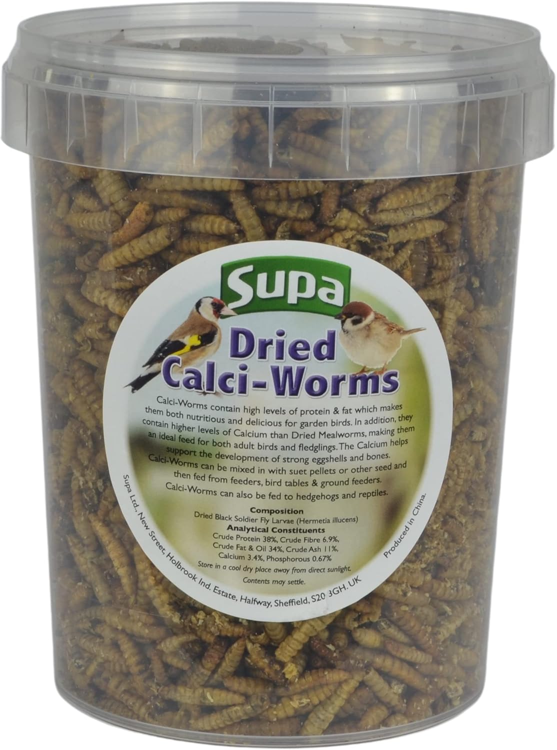 Supa Dried Calci Worms for Wild Birds, 1 Litre Bucket, High Energy Protein Rich Treat For Garden