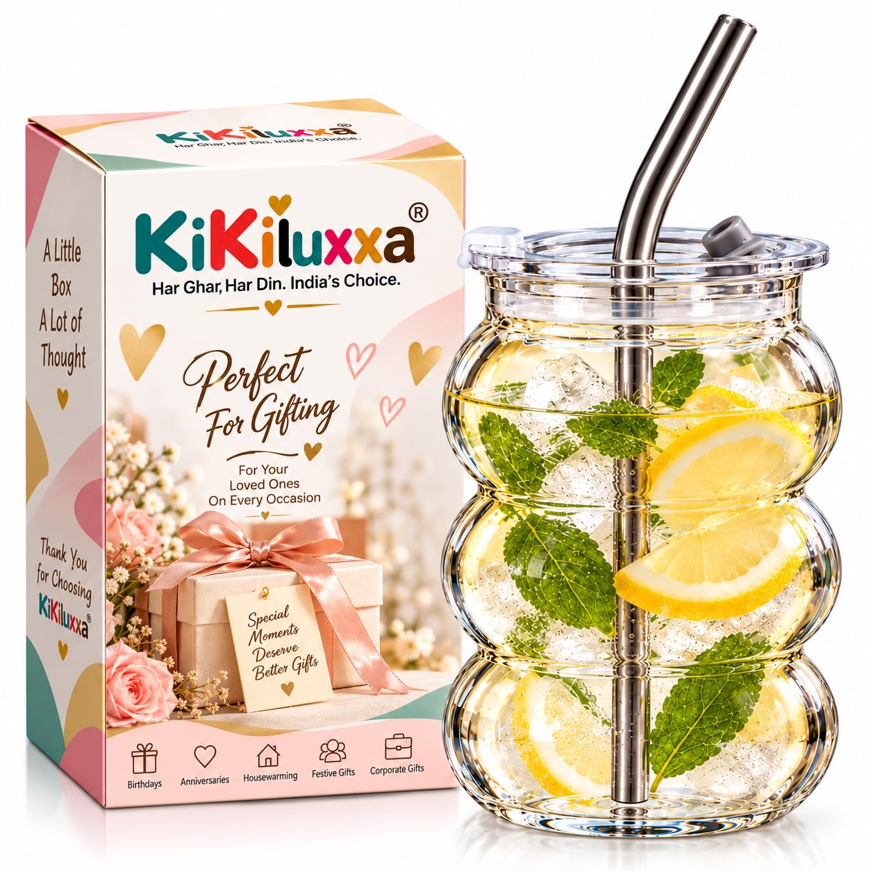 KiKiluxxa Glass Sipper - Stylish Reusable Bottle -18
