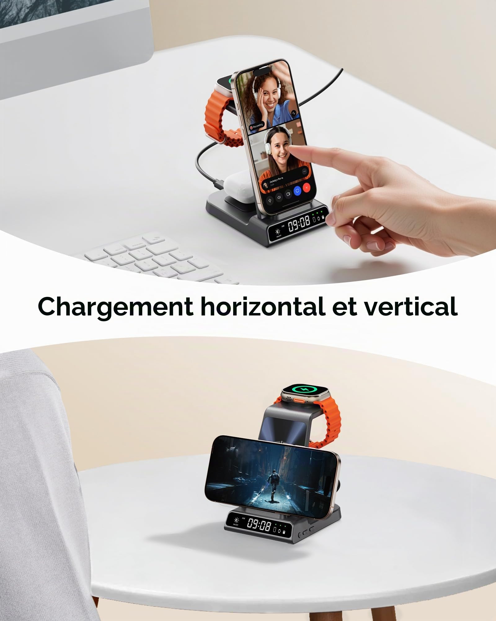 SwanScout Chargeur Induction 3-en-1 pour iPhone/Apple Watch/AirPods | Chargeur sans fil pour iPhone Air/17/16/15/14/13/12, pour Apple Watch Ultra 3/11/10/9/8/7/SE 3 et AirPods, SwanScout C02A