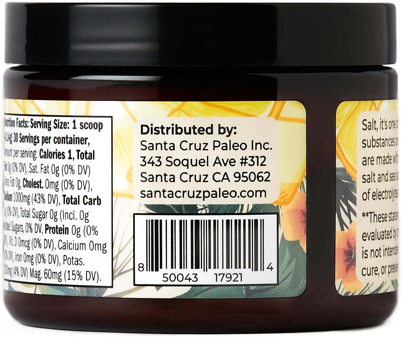 Santa Cruz Paleo Electrolyte Powder, Lemonade Flavor, Sugar Free Hydration Drink Mix with Himalayan Pink Salt, Sea Salt, Magnesium Glycinate, Potassium Chloride, Sweetened with Stevia, 30 Servings