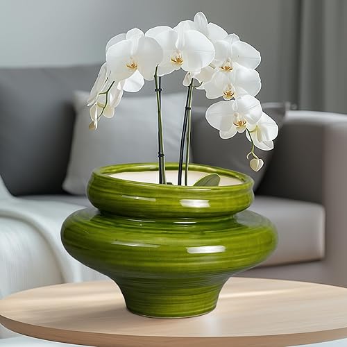 Miniatura 4 de Macetas de cerámica para plantas de interior de 11 pulgadas, macetas de bonsái para exteriores, macetas grandes para plantas de interior, maceta