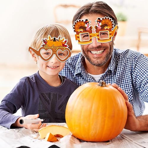Miniatura 6 de Decoración de fiesta naranja de Acción de Gracias, accesorios para cabina de fotos, 16 piezas de calabaza, pavo, hojas de arce, sombreros, gafas de