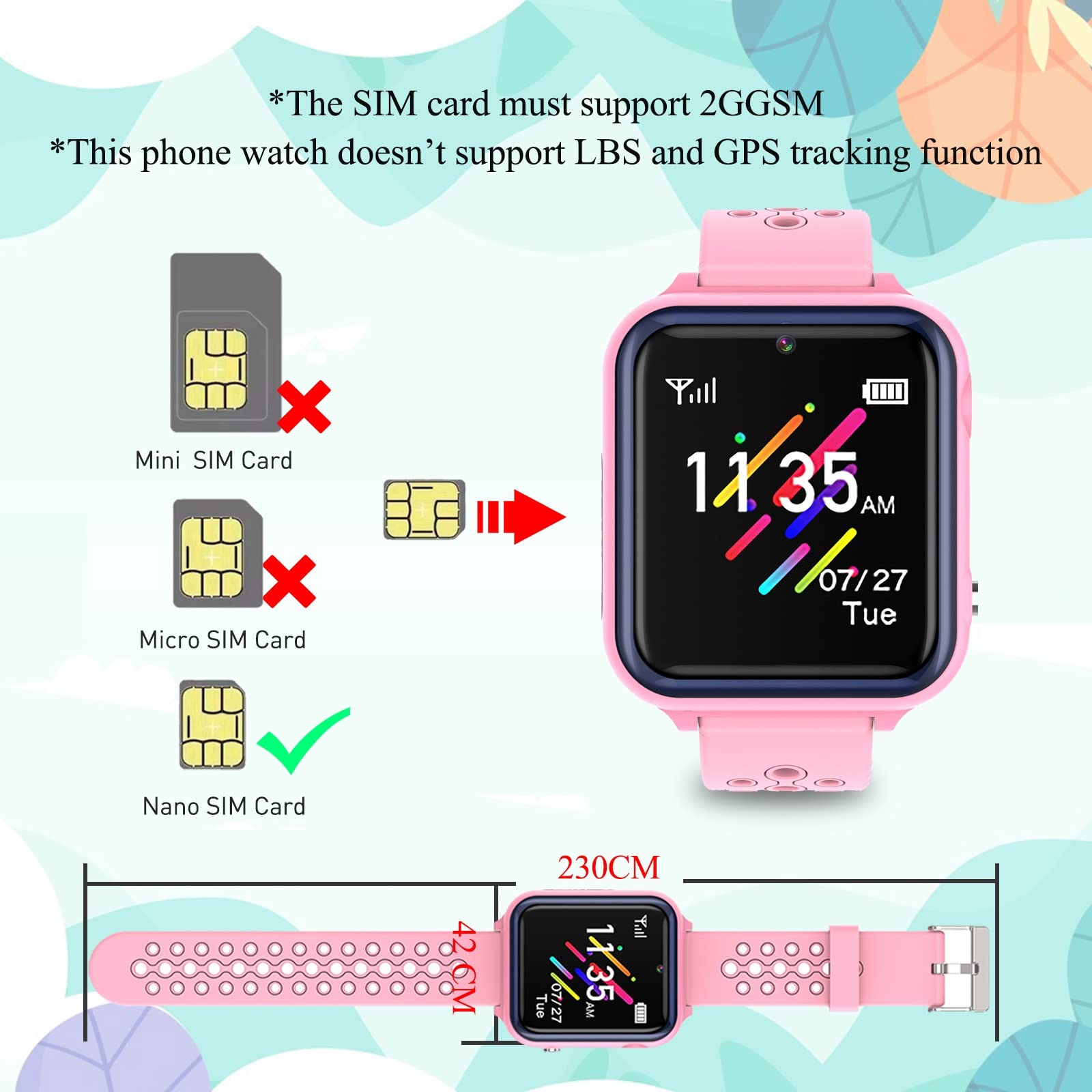 Smartwatch Kinder, Spiele, Telefon für Mädchen und Jungen (Pink)