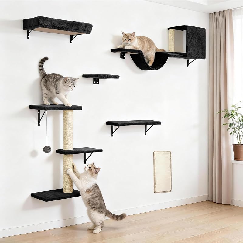 Arranhador de parede para gatos com 6 níveis em sisal Fopetfy, Black