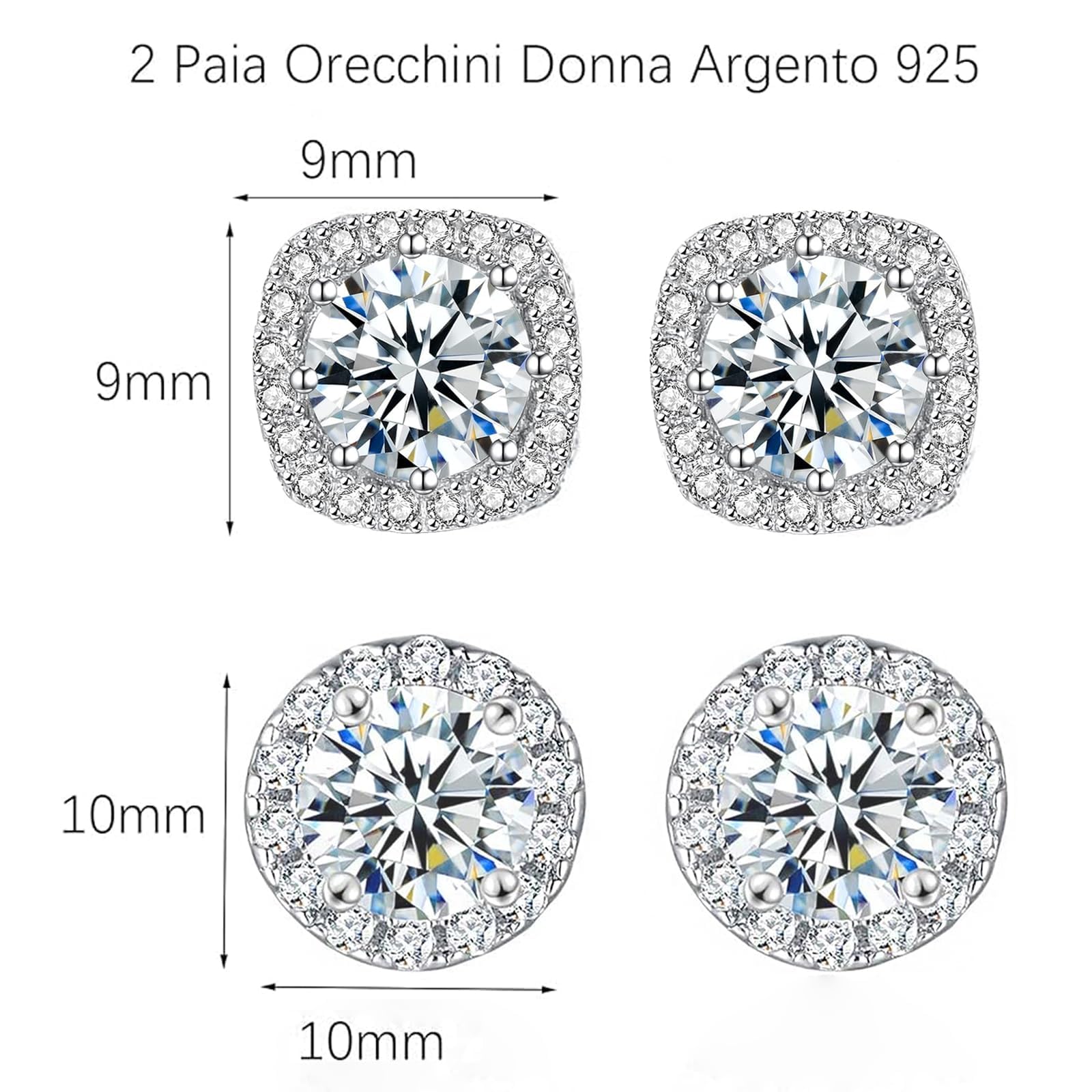 Orecchini Uomo Orecchini Argento 925 Uomo e Donna - Punto Luce, Diamante, Oro Bianco, Finti, Quadrati