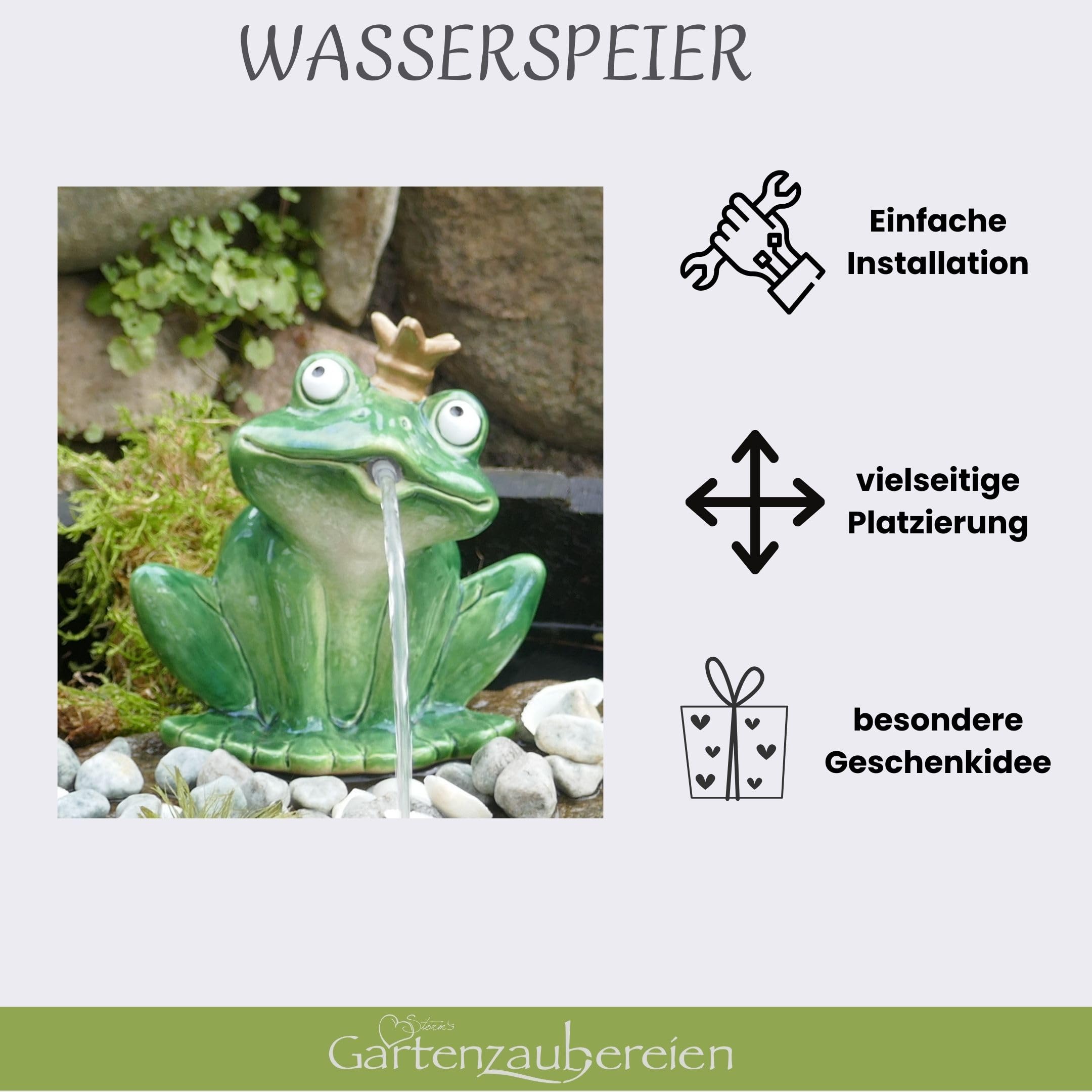 Wasserspeier Frosch aus Keramik mit Pumpe 230V 16cm für Miniteich - Balkon und Terrasse