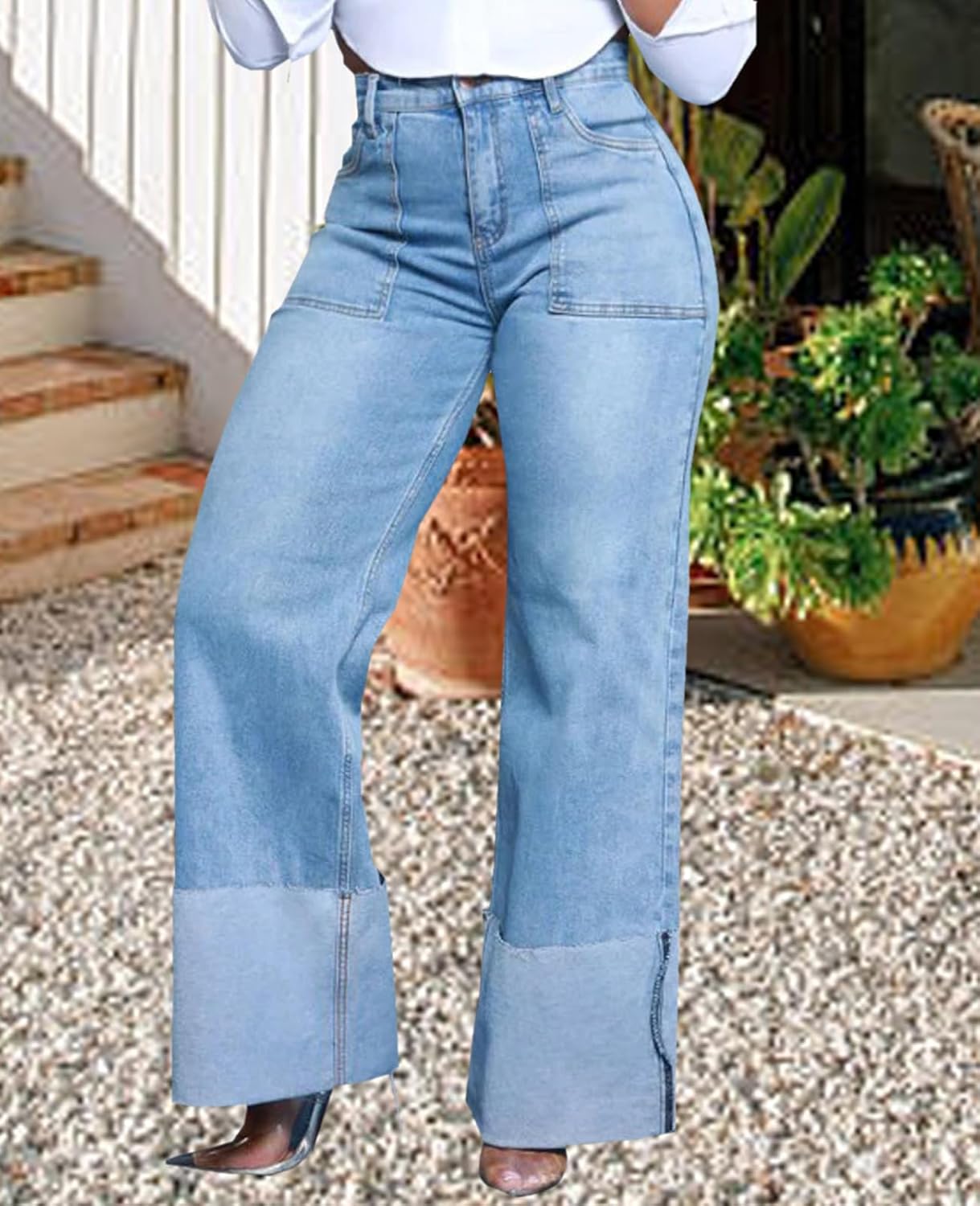 Skinny Bell Bottom Jeans for Women High Waisted Elastic Ripped Hole Flare Jeans Classic Denim Pants - Image 7
