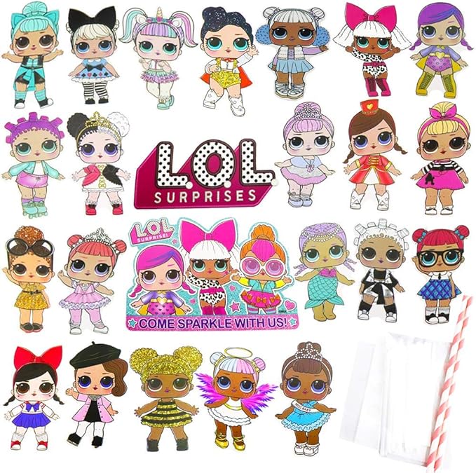 Jewels' Tour LOL Cake Topper, 24 Pcs LOL Cupcake Toppers Decorations Theme Party
