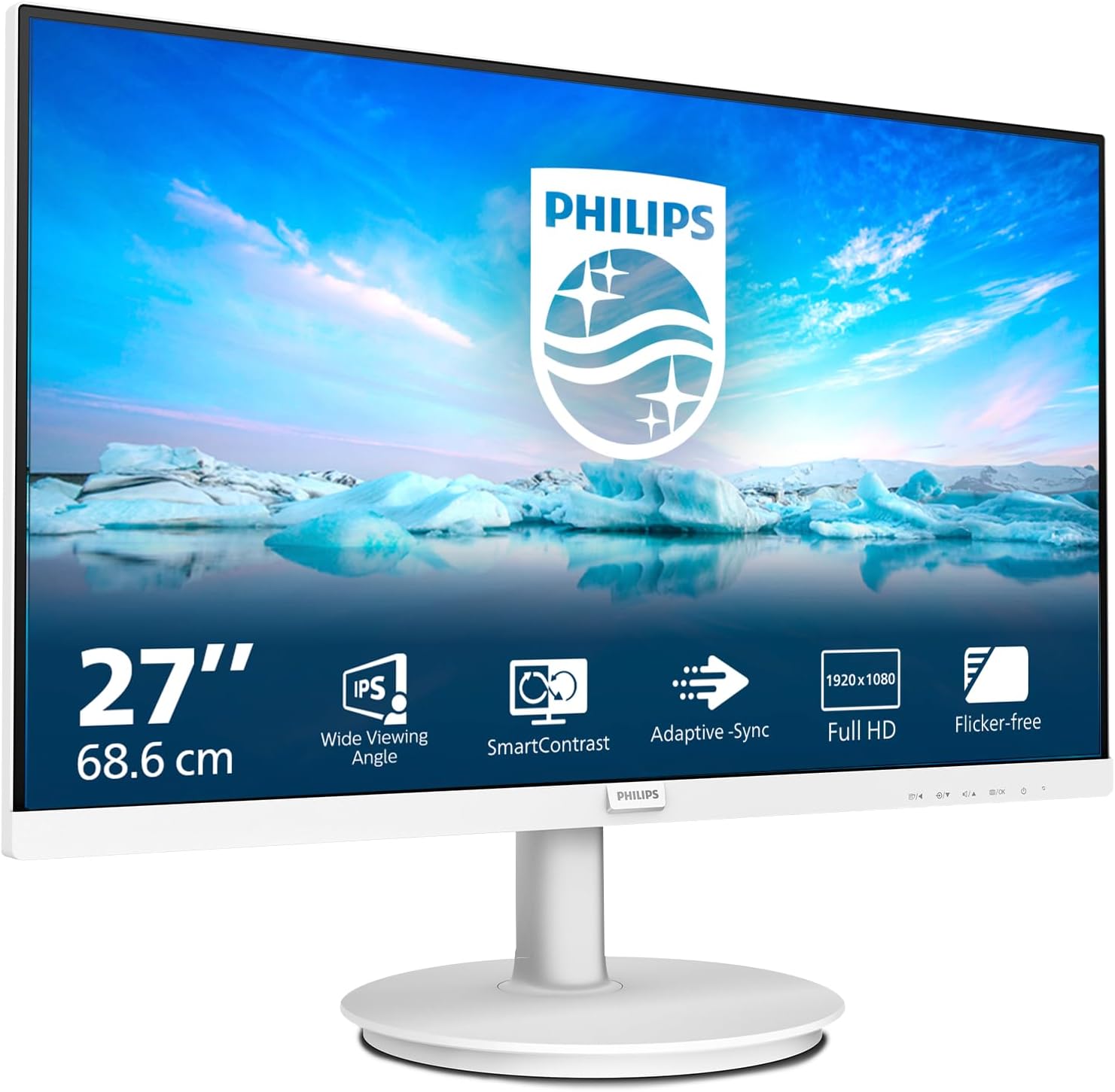 Philips 271V8AW- 27 Inch FHD White Monitor, 75Hz, 4ms, VA, Speakers, AdaptiveSync, Flickerfree, Anti-Glare (1920 x 1080, 250 cd/m², HDMI)