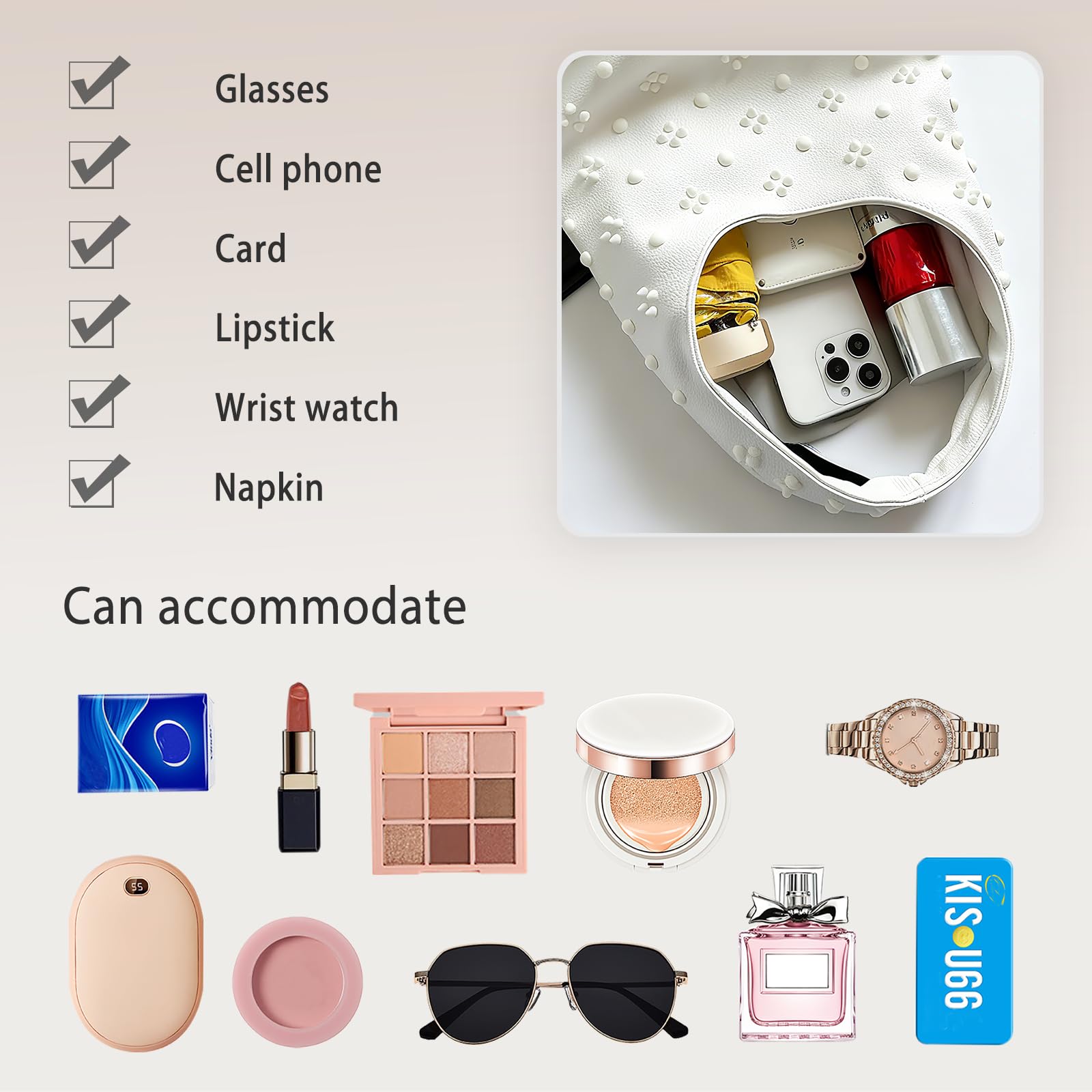 CORIOS Bolso de Mano en PU Cuero para Mujer Bolso de Hombro con Decoración de Remaches a la Moda Bolso de Axila en Estilo Cubo con Pequeña Capacidad Compras Viajes Trabajo Tote Blanco