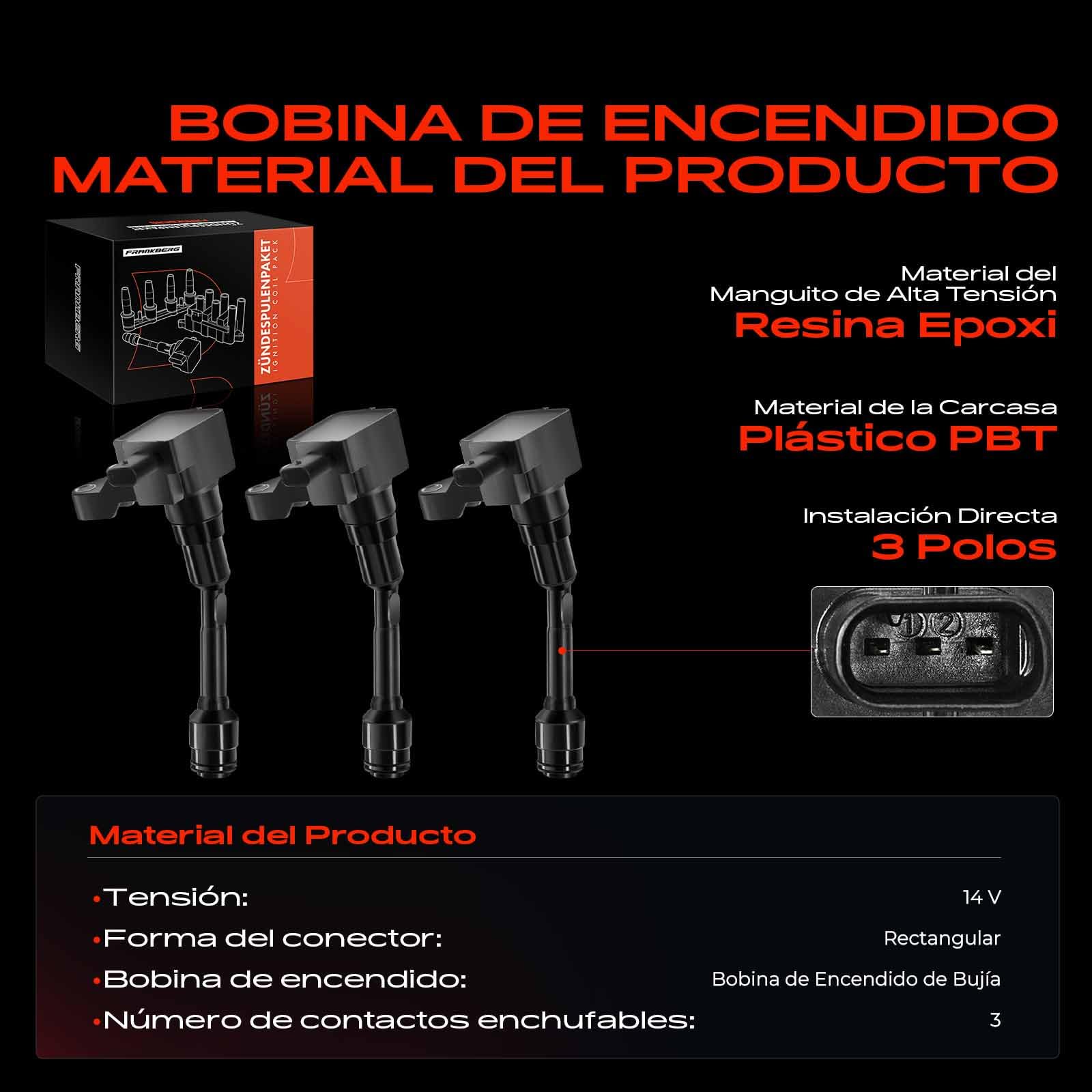 Frankberg 3x Bobinas de encendido Compatible con Ecosport 1.0 EcoBoost Focus III Turnier 1.0 EcoBoost B-Max JK 1.0 EcoBoost Focus III 1.0 EcoBoost C-Max II DXA/CB7 DXA/CEU 1.0 EcoBoost CM5G12A366CB