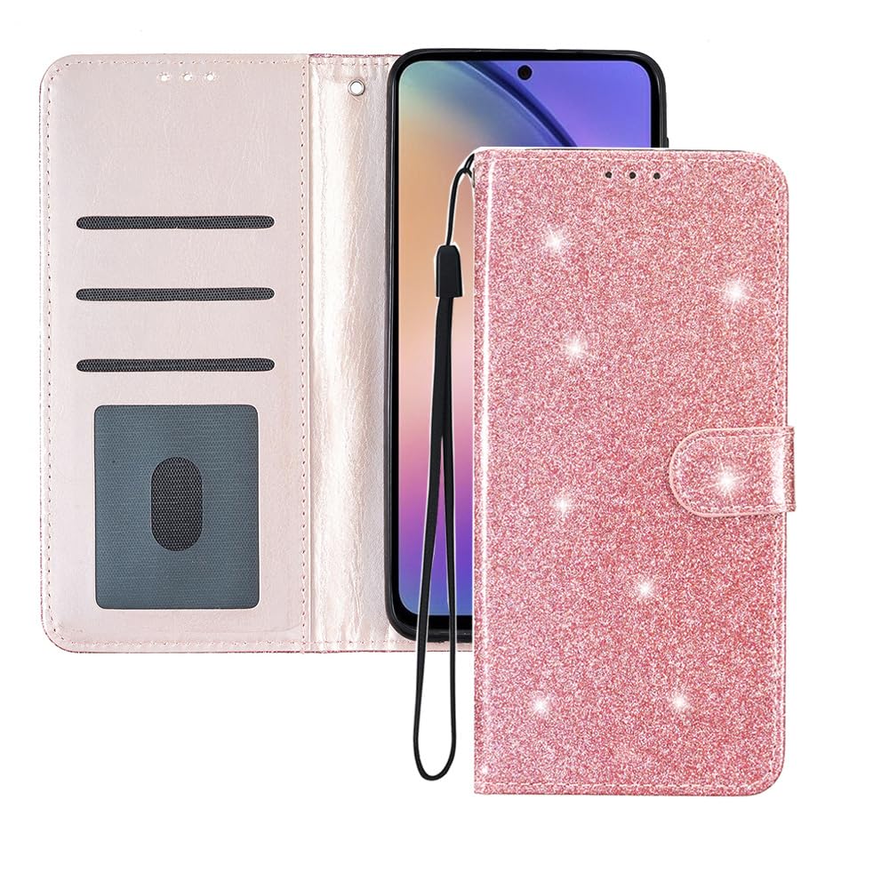 EuoDuo Compatibile con Xiaomi Redmi Note 12 5G Cover Libro Glitter Custodia Portafoglio Brillantini Magnetica Antiurto con Slot per Schede Donna Ragazza Accessori di Cellulari - Nero