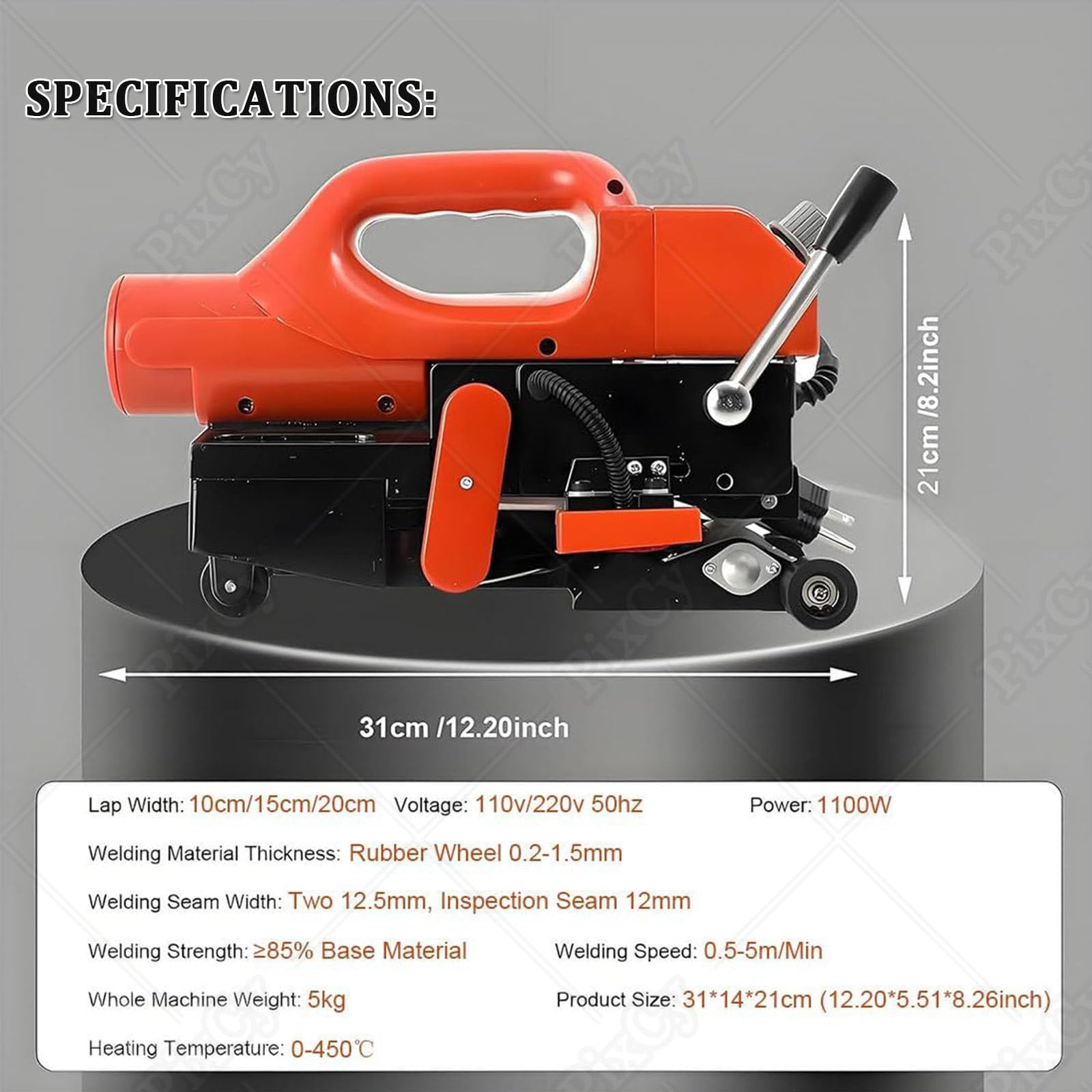 Zgrzewarka na gorąco, automatyczna spawarka geomembranowa 1100 W do PVC, PE, EVA, HDPE, PP z pistoletem do spawania gorącym powietrzem 2000 W i stalowym wałkiem 20 cm