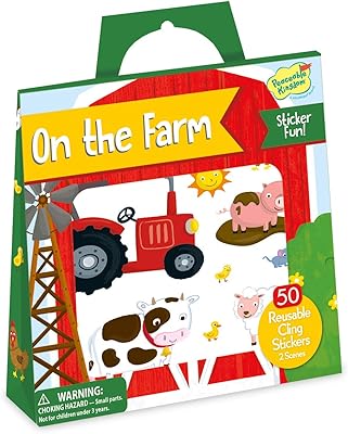 Peaceable Kingdom Reusable Sticker Totes: On The Farm - 2 Sticker Scenes & 50 Reusable Cling Stickers in a Carry Tote - Gr...