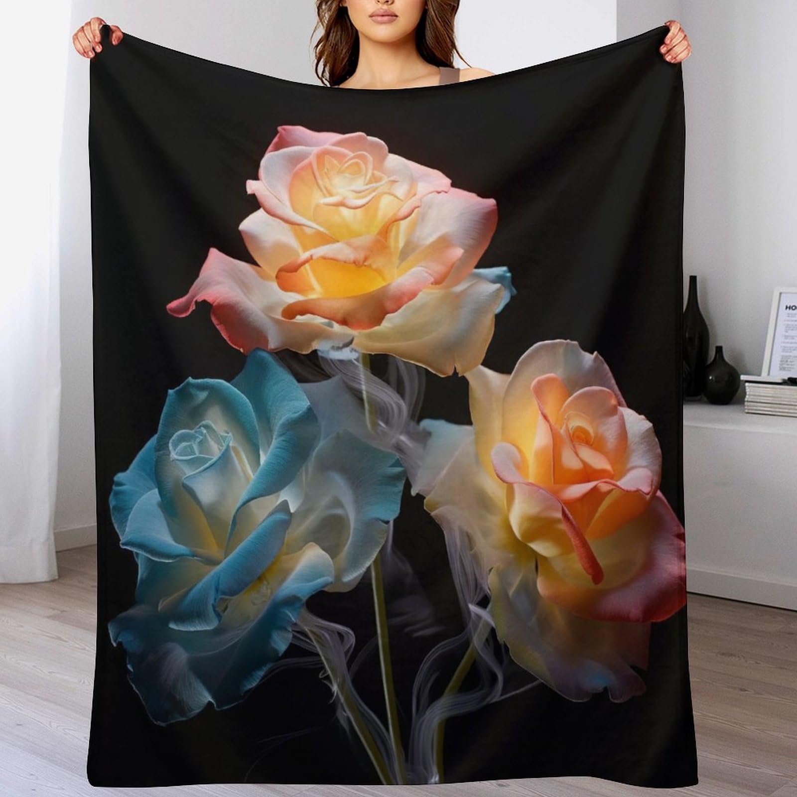 Manta de franela con flores de 140x180 cm para sofá y salón
