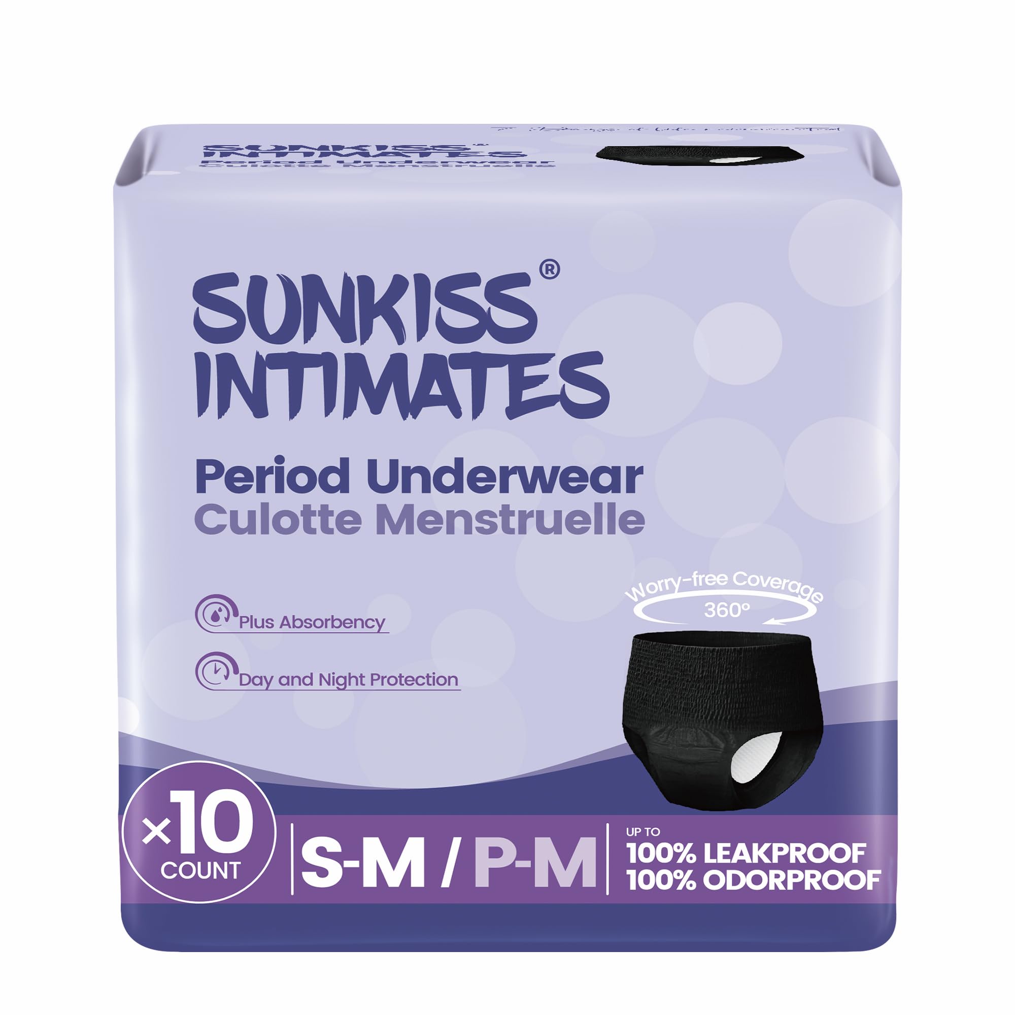 SUNKISS INTIMATESDisposable Period Underwear for Women with Heavy Flow, Low-Rise Unscented Postpartum Essentials, Black, Small/Medium, 10 Count