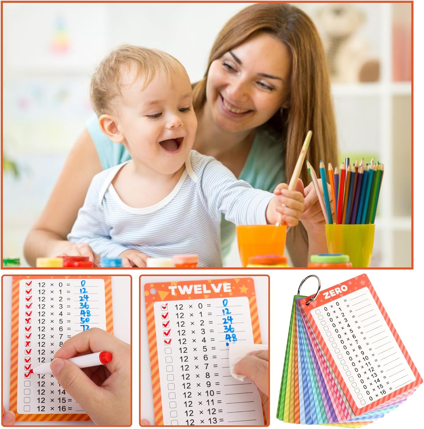 17 Pcs Multiplication Flash Cards 0-16 with 2 Dry Erase Markers and 2 Rings Math Flash Cards Fun Math Games for Kids 1st Grade, 2nd Grade, 3rd Grade, 4th Grade