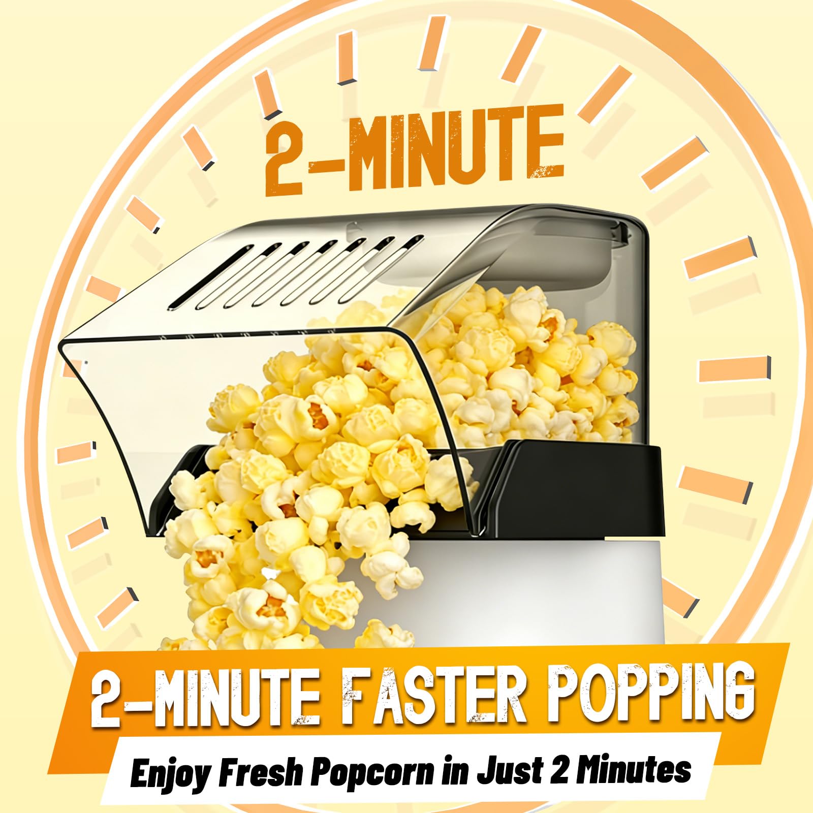 1200W Quick Popcorn Popper, ETL Certified Oil-Free Healthy Air Popper, 4.5-Quart Popcorn Maker for Movie Nights & Parties, White - 3