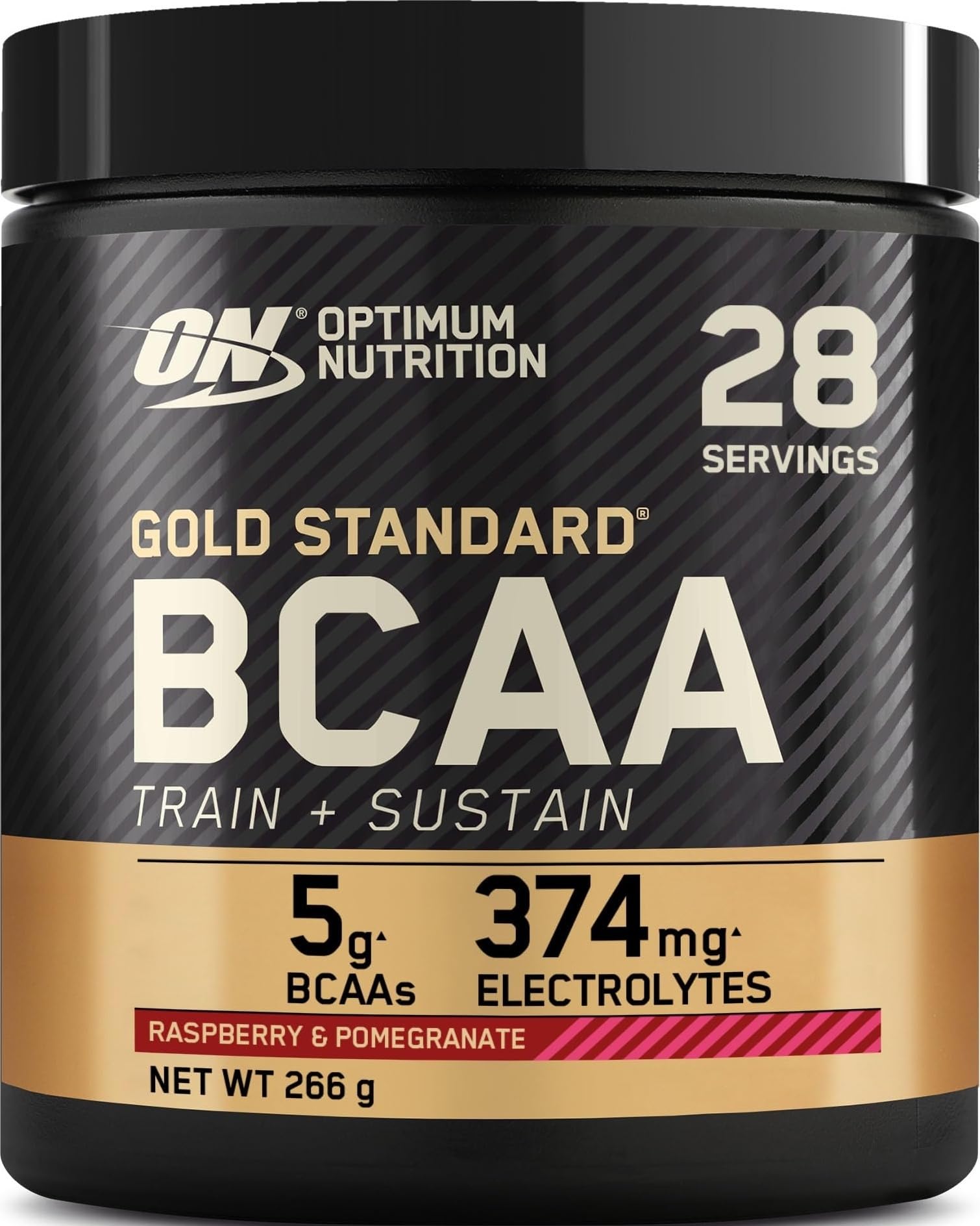 Optimum Nutrition Gold Standard BCAA Train + Sustain, Amino Acids Pre Workout Powder, Sports Drink with Vitamin C, Zinc, Magnesium and Electrolytes, Raspberry & Pomegranate Flavour, 28 Servings, 266 g